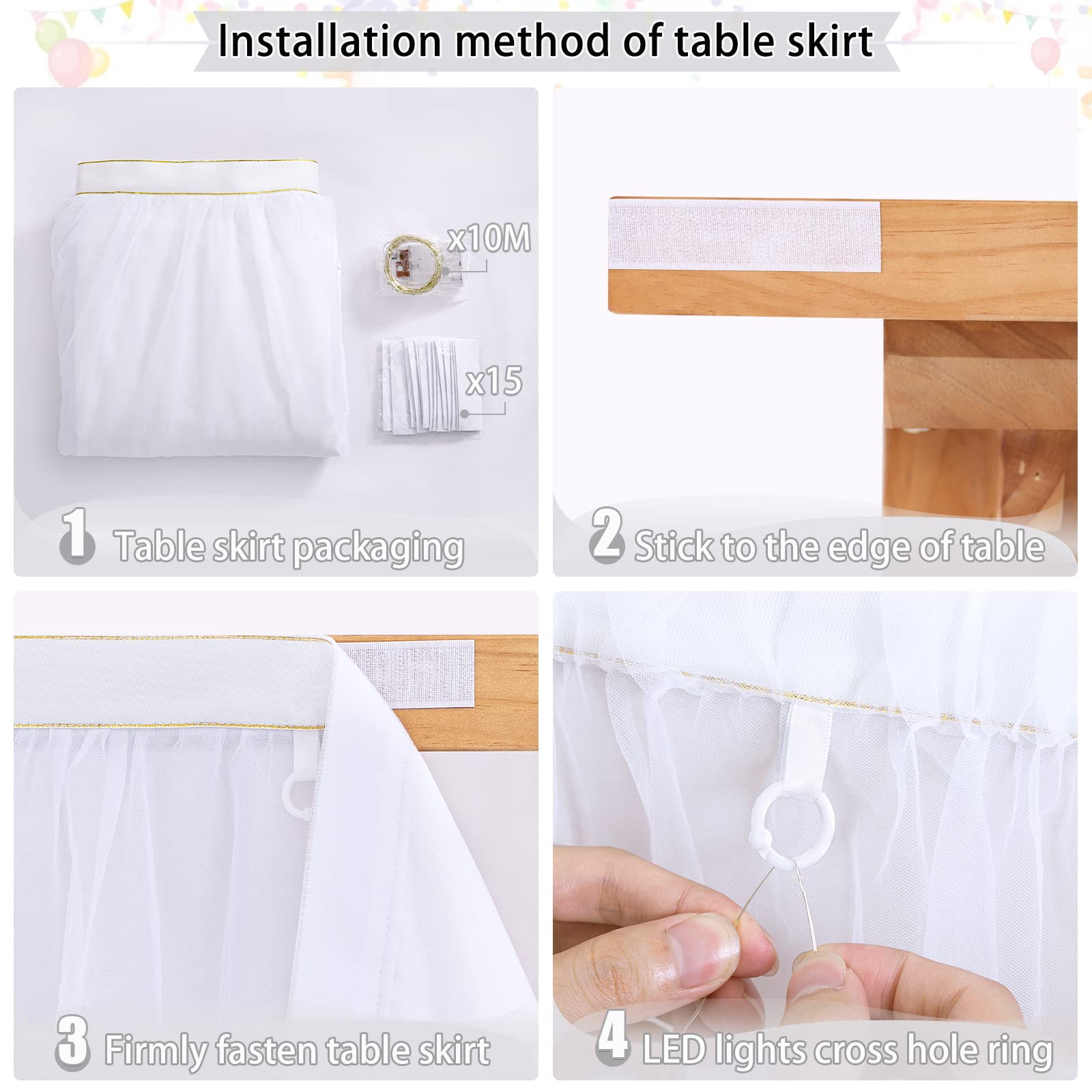 14FT White Tulle Tutu Table Skirt - 2 Layer Ruffle Tablecloth for Birthday Party Decorations (Fits Rectangle & Round Tables) | Perfect for Wedding, Baby Shower, and Cake Table Decor