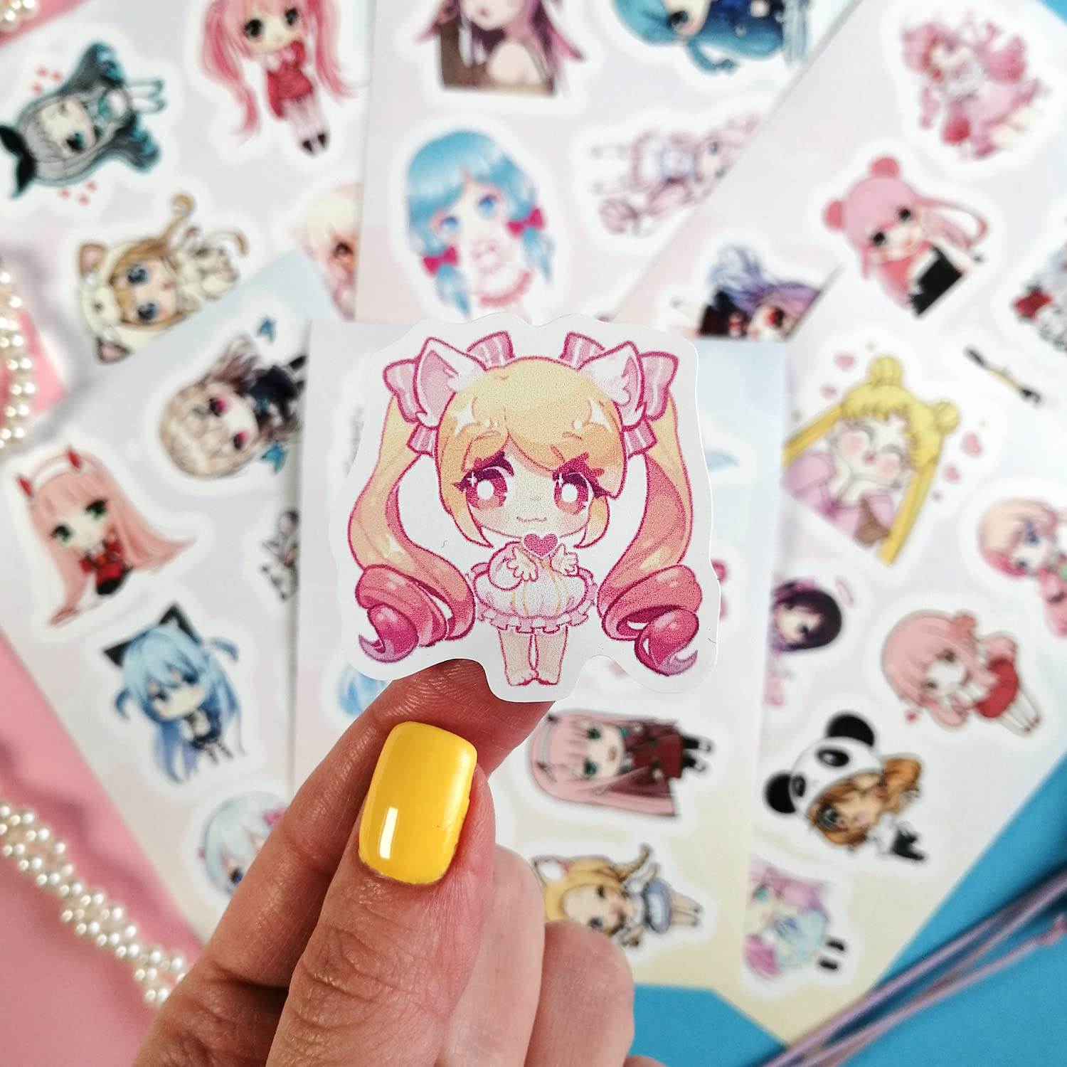 BulbaCraft Kawaii Anime Girl Stickers Set - Cute Japanese Cartoon Decals for Water Bottles, Laptops, Journals & Scrapbooks - Pink Manga Stickers for Teens & Adults - Perfect for DIY Crafts, School Supplies & Gift Giving