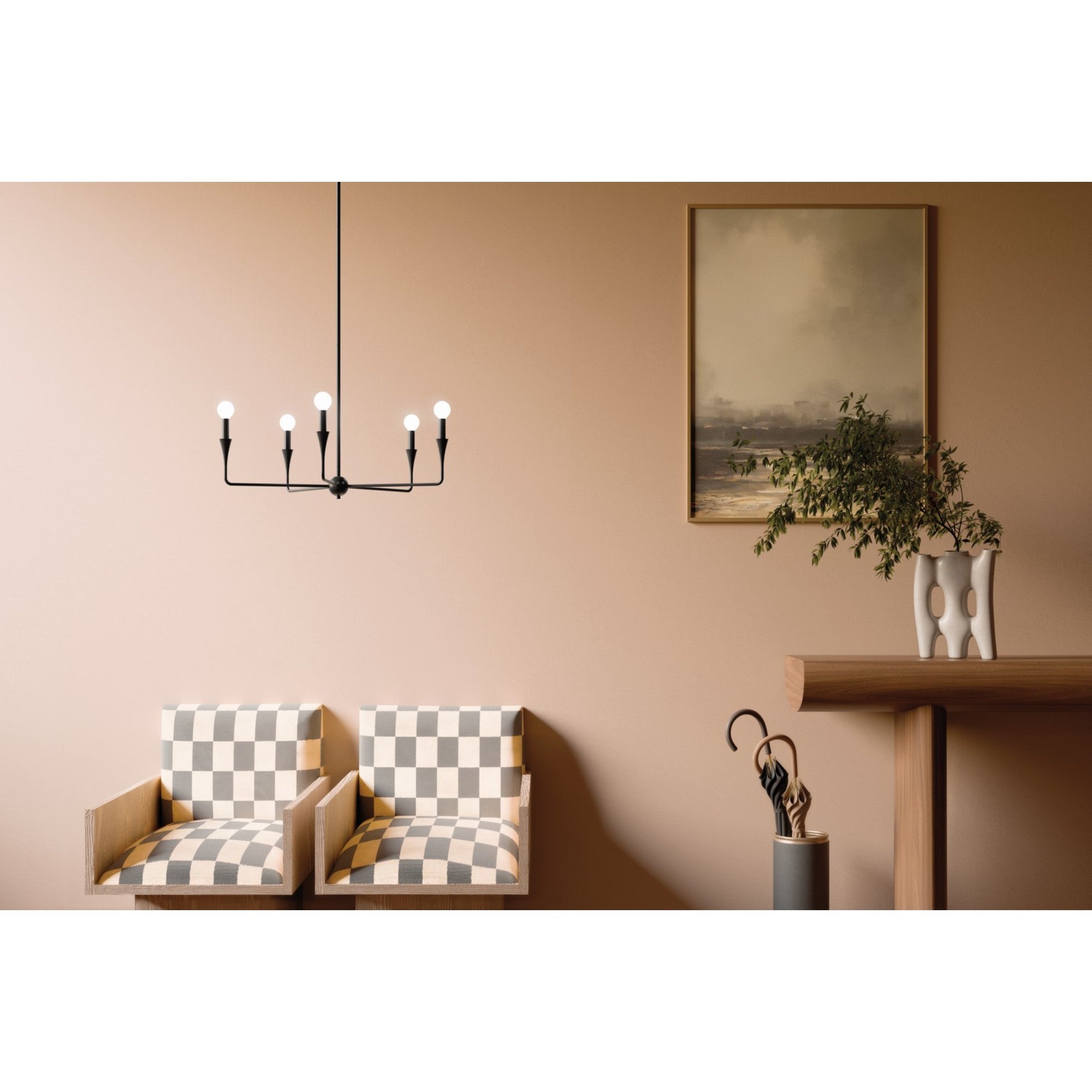 Alvaro 30-Inch 5-Light Black Chandelier - Single Tier Modern Ceiling Light Fixture for Dining Room, Bedroom, or Living Room Decor