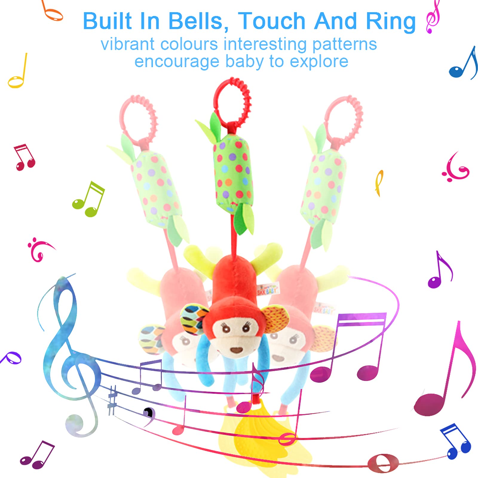 Sealive 4-Piece Baby Stroller Sensory Musical Toys - Soft Rattles & Hanging Plush Activity Toys for Boys & Girls - Perfect for Crib, Car Seat & Stroller Entertainment