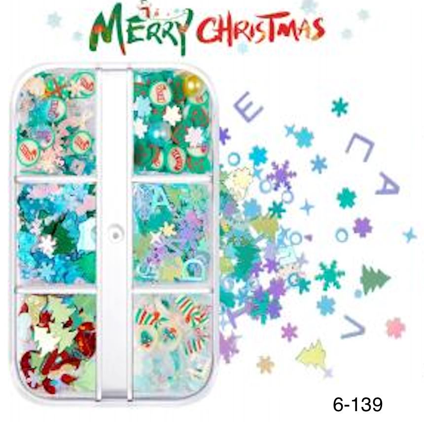Christmas Nail Art Decoration Kit - 6 Grid Tray for Nail Polish, Rhinestones & Glitter Storage | Perfect for Holiday Nail Designs & DIY Manicures at Home