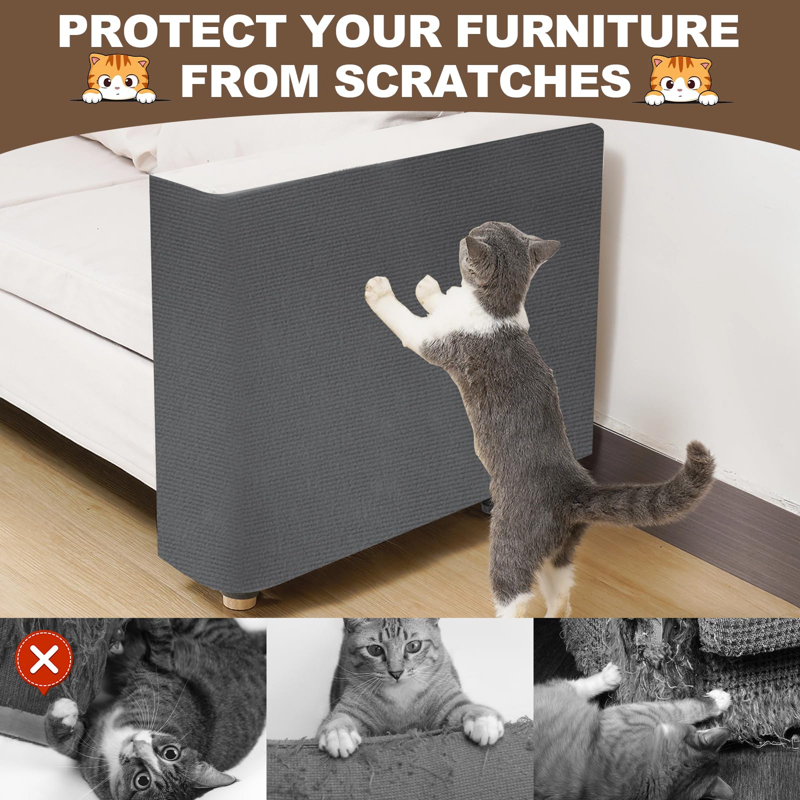 78.7x15.8 Inch Trimmable Cat Scratching Mat with Self-Adhesive - Durable Carpet Replacement for Cat Trees & Wall Shelves | DIY Furniture Protector for Sofas & Couches (Dark Grey) | Perfect for Indoor Cat Play & Home Decor