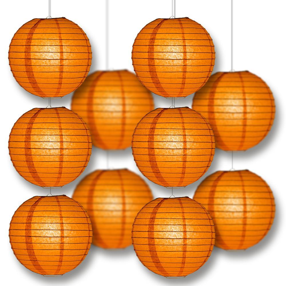 14 Inch Persimmon Orange Parallel Ribbing Round Paper Lanterns - Decorative Chinese Hanging Lanterns for Wedding, Party, Festival & Home Decor