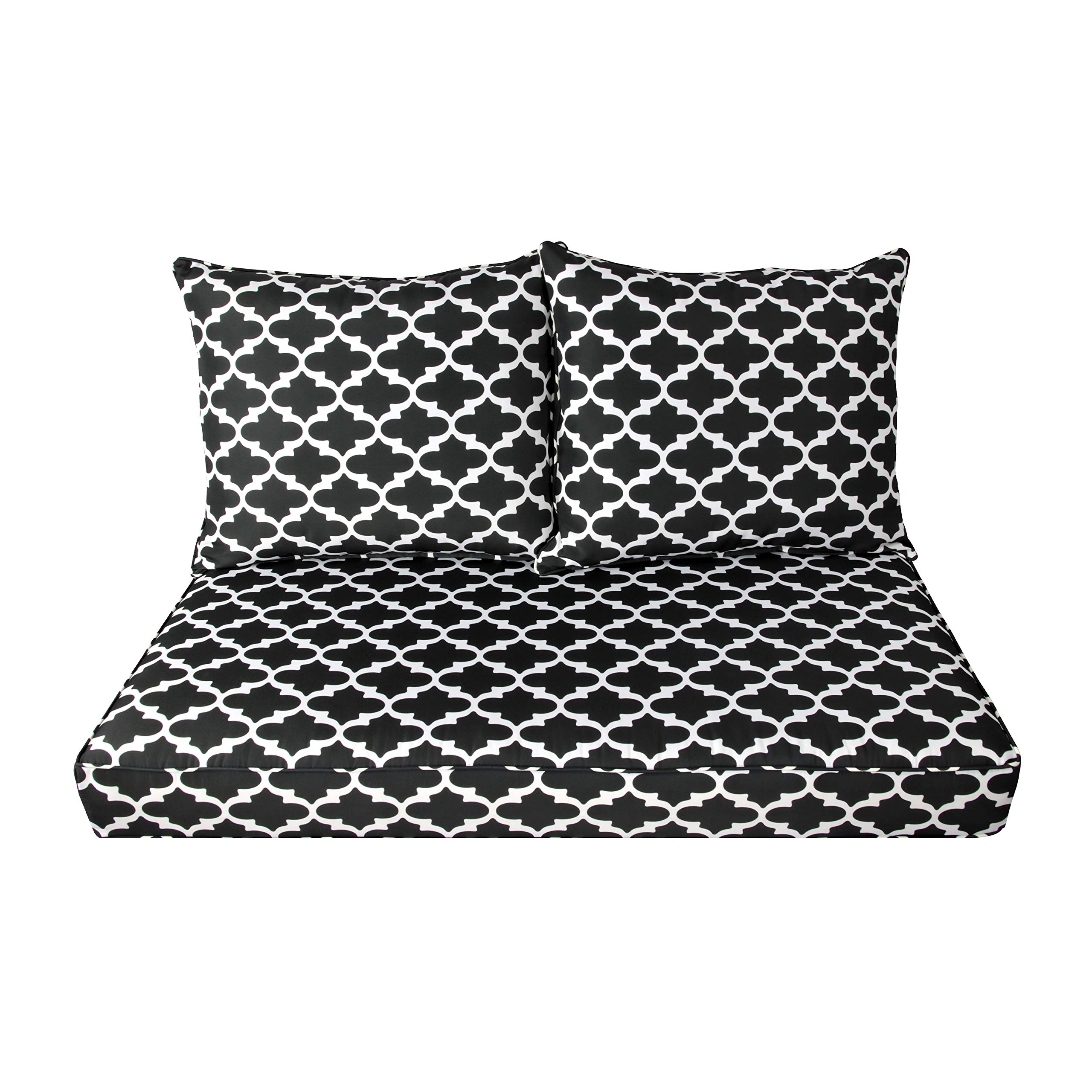BOSSIMA Patio Furniture Cushions - Waterproof Deep Seat Glider Loveseat Cushions for Indoor & Outdoor Use, Black White Floral Design - Perfect for Garden, Deck, Porch, and Poolside Relaxation