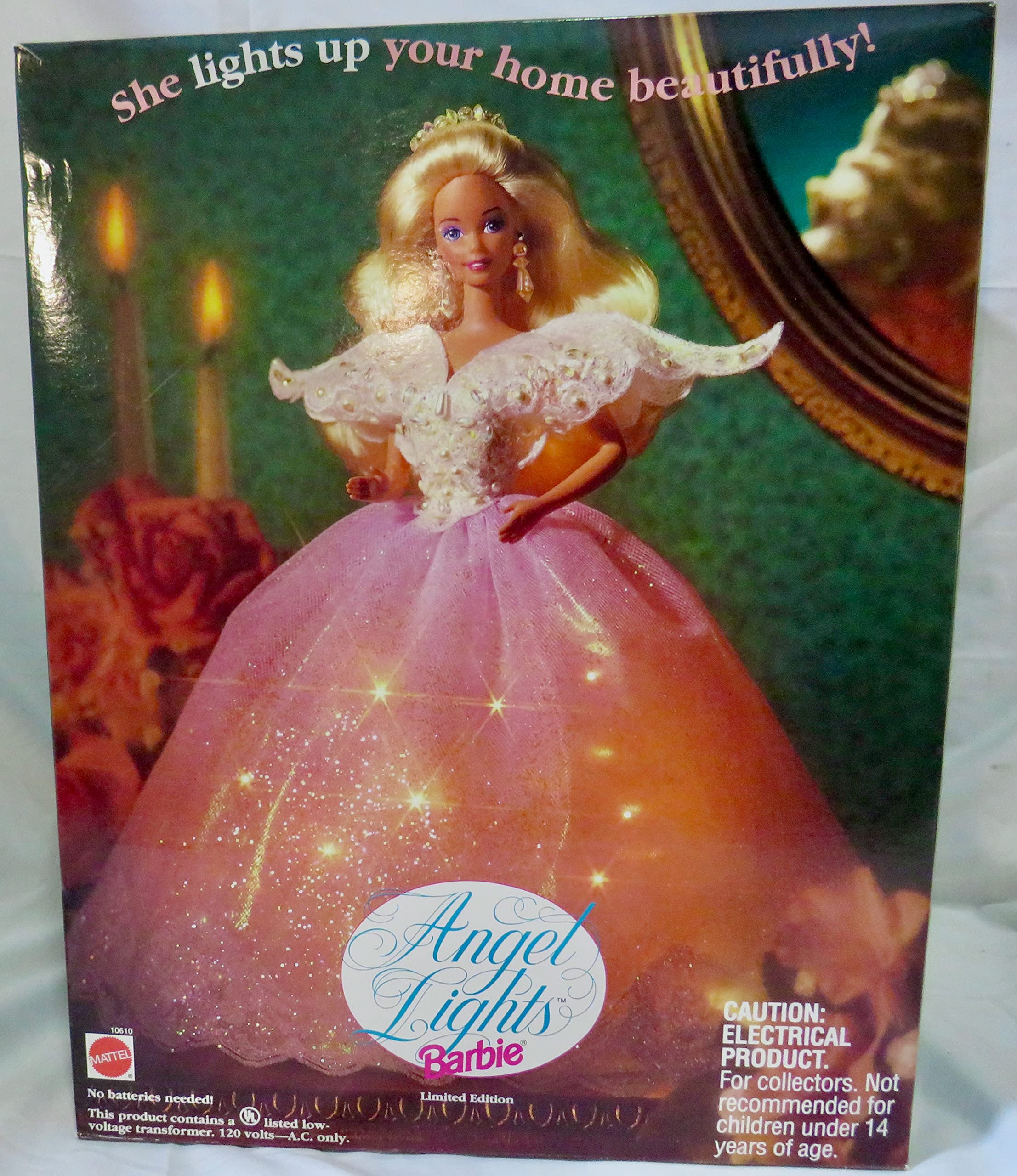 Limited Edition 1993 Angel Lights Barbie Doll Tree Topper - Glowing Christmas Tree Angel for Holiday Decorations | Perfect for Xmas Tree, Home, and Party Decor