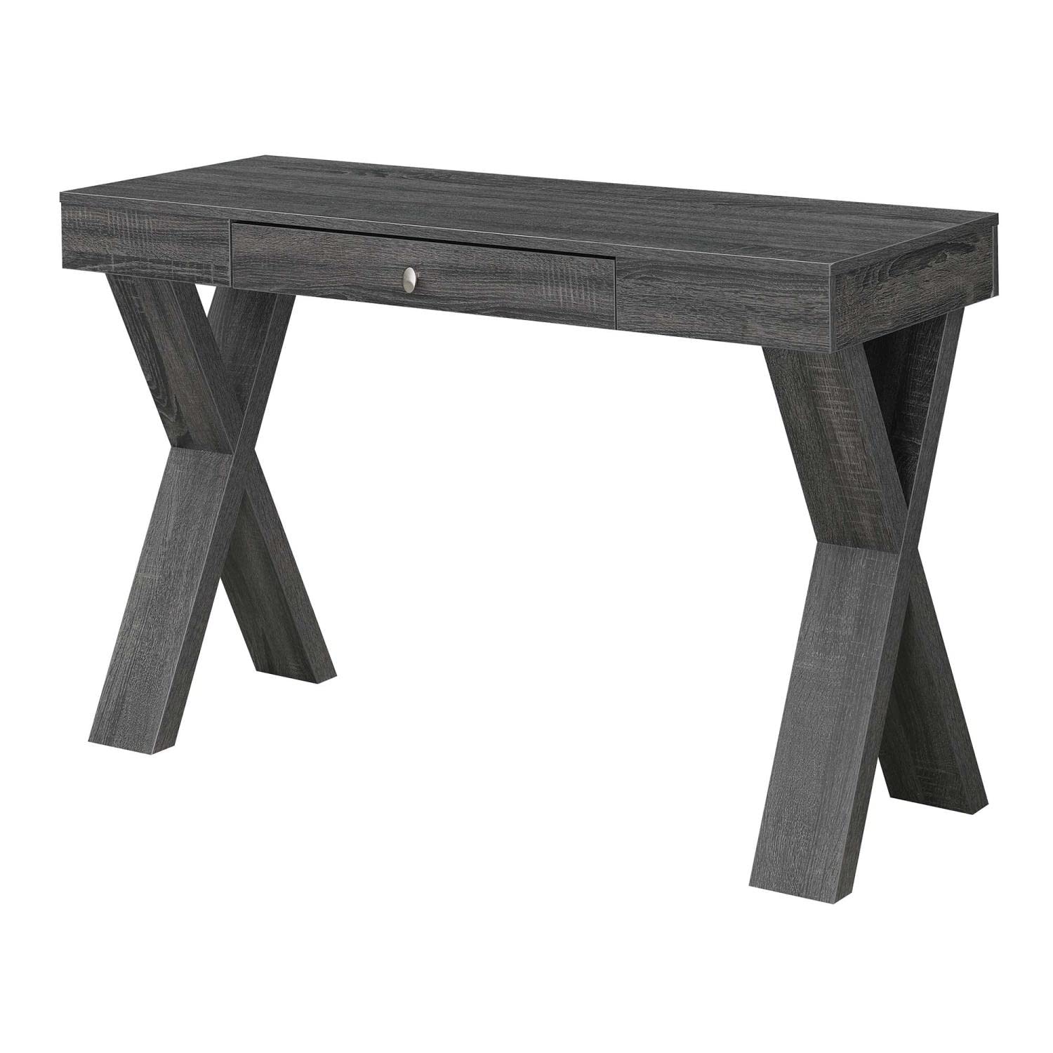 Convenience Concepts Newport 1 Drawer Desk in Weathered Gray - Compact Writing Desk for Home Office, Study Room & Small Spaces