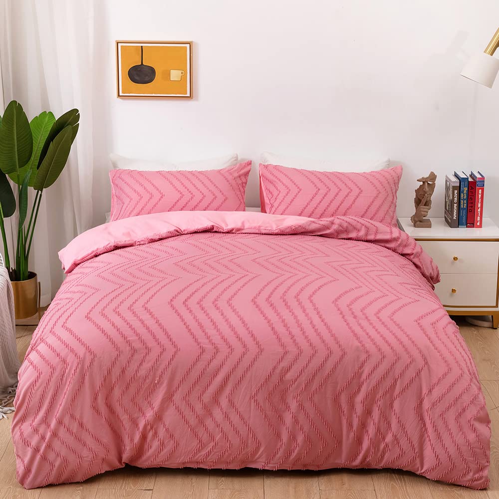 79''x90'' Tufted Comforter Set - 3 Piece Pink Microfiber Bedding | Lightweight & Fluffy All-Season Duvet Cover for Queen/King Beds | Soft Luxury Bedroom Decor for Master Suite, Guest Room & Dorm