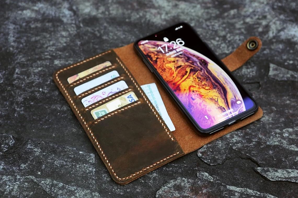 Personalized Distressed Leather Wristlet Wallet Case for iPhone 16 15 14 13 12 Pro Max & Plus - Slim RFID Blocking Phone Cover with Card Slots - Perfect for Travel, Shopping & Everyday Use
