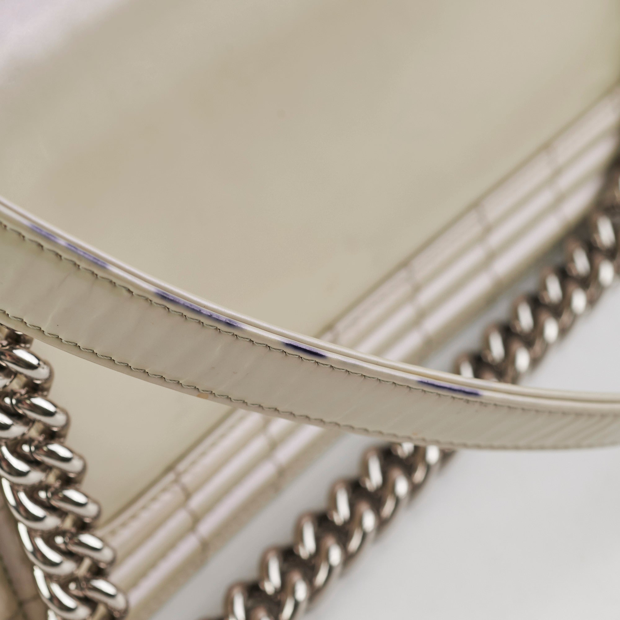 Chanel Boy Old Medium Iridescent Light Grey Leather Shoulder Bag - Luxury Designer Handbag for Women, Perfect for Evening Parties & Special Occasions