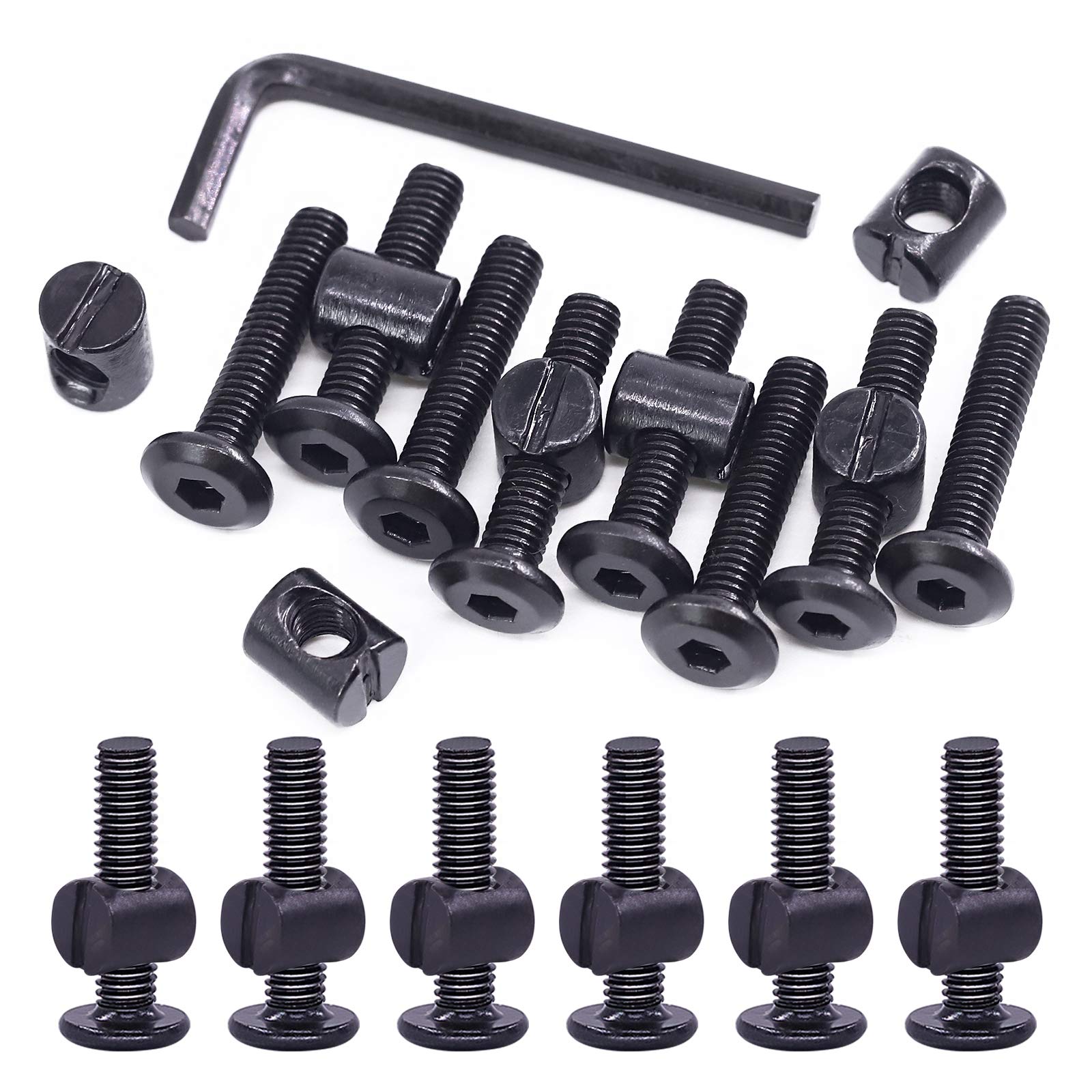 Swpeet 51Pcs M6x30mm Black Crib Screws with Allen Wrench - Perfect for Baby Beds & Furniture Assembly