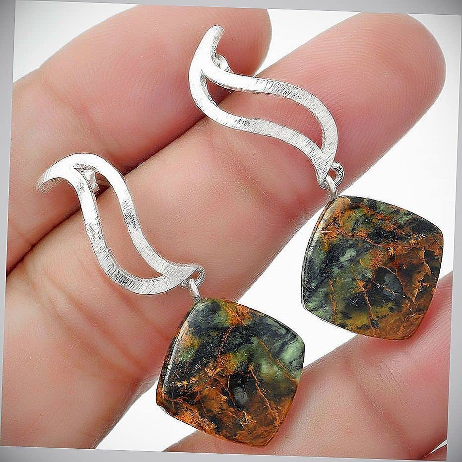 Handmade Turkish Rainforest Chrysocolla 925 Sterling Silver Dangle Earrings for Women - Natural Stone Jewelry with French Hook - Elegant Gift for Birthday, Anniversary & Special Occasions