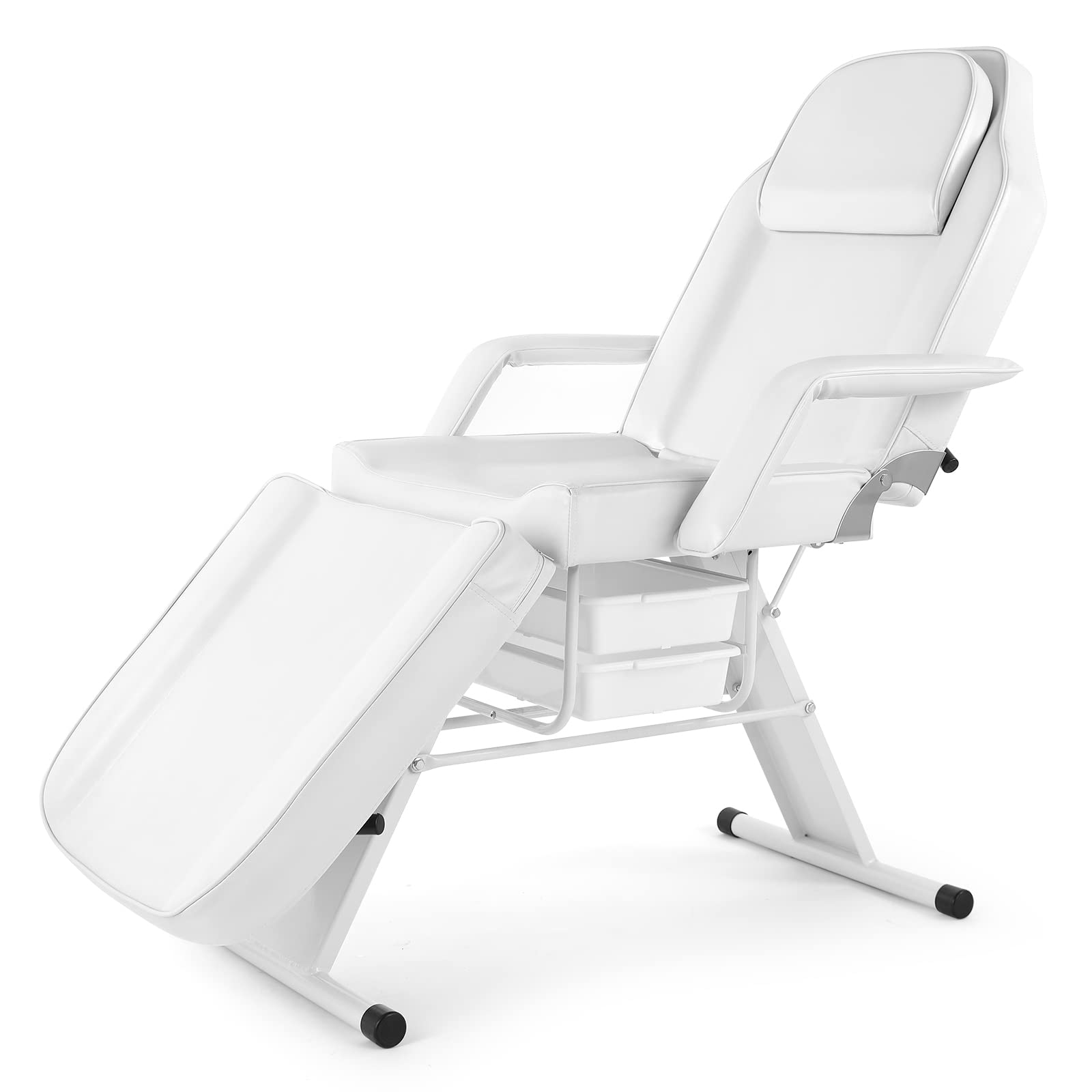 Professional OmySalon Tattoo Chair & Esthetician Bed with Beauty Basket - White Salon Spa Equipment for Facial, Waxing, Eyelash Extensions & Microblading | Perfect for Tattoo Studios, Beauty Salons & Spa Centers