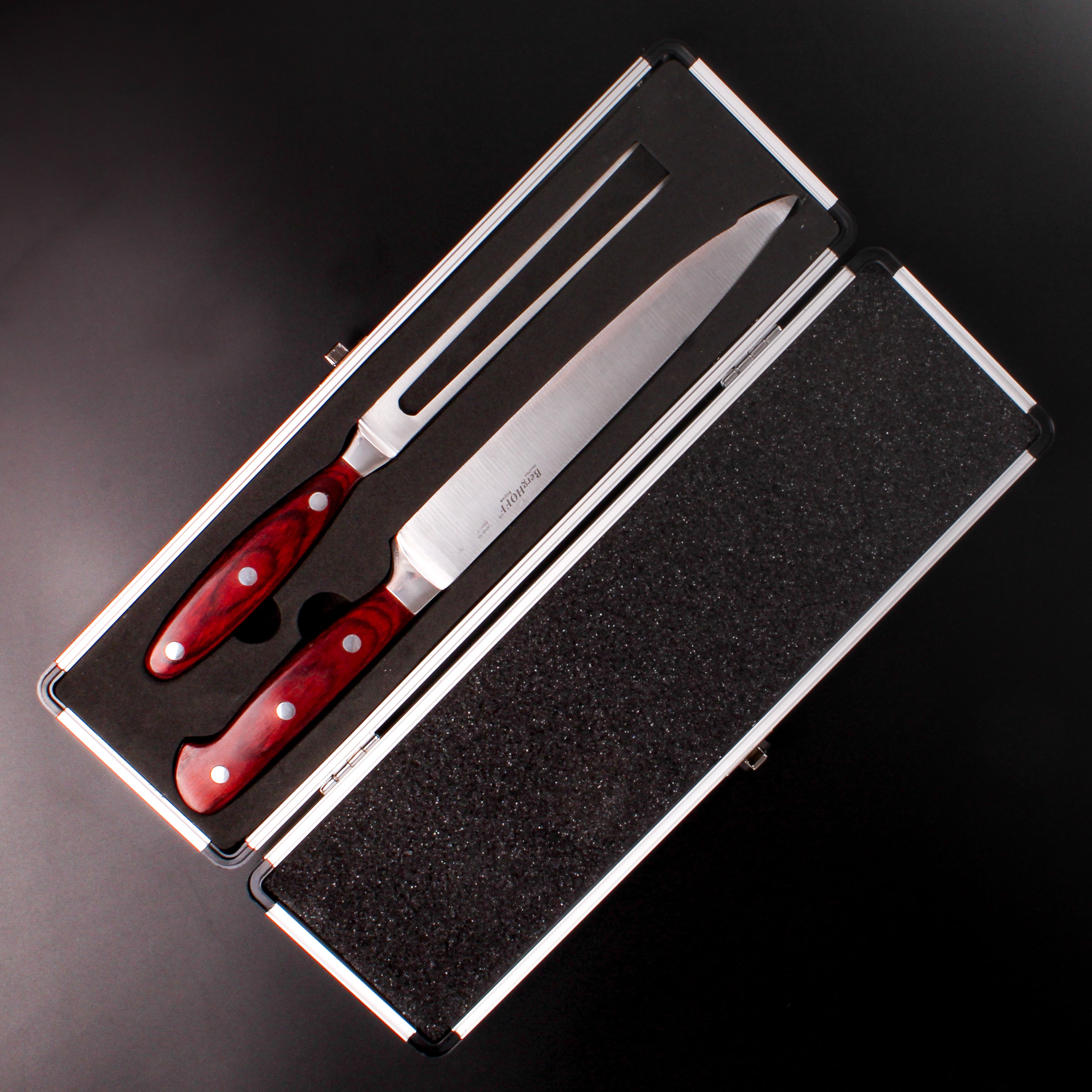 BergHOFF Pakka Wood 3-Piece Stainless Steel Carving Knife Set with Protective Case - Perfect for Thanksgiving Turkey, Holiday Roasts & Meat Carving