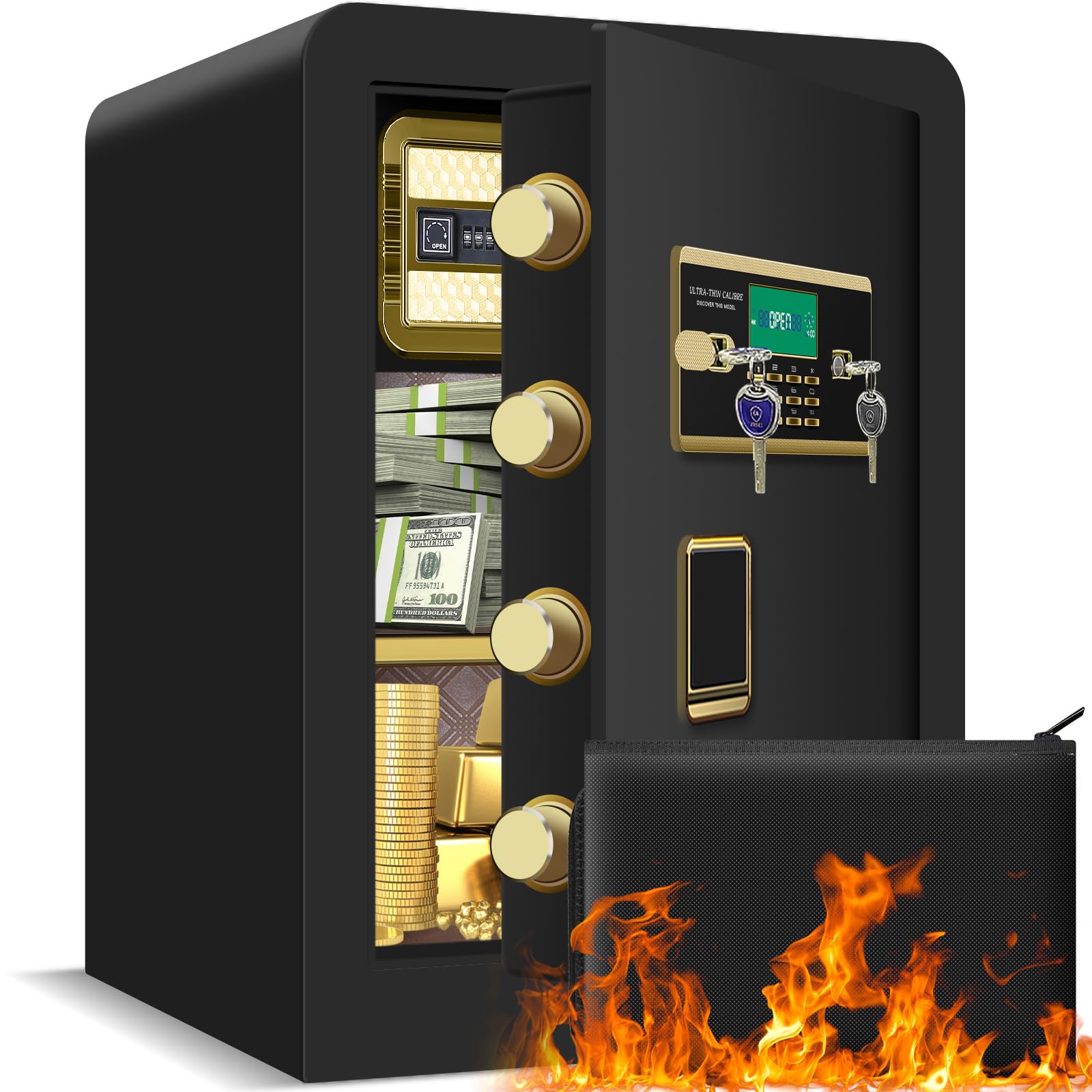 2.6 Cu ft Large Fireproof Waterproof Safe Box - Digital Home Security Safe with Programmable Keypad & Removable Shelf - Ideal for Firearms, Medicine, Important Documents & Valuables - Perfect for Home, Office & Emergency Protection