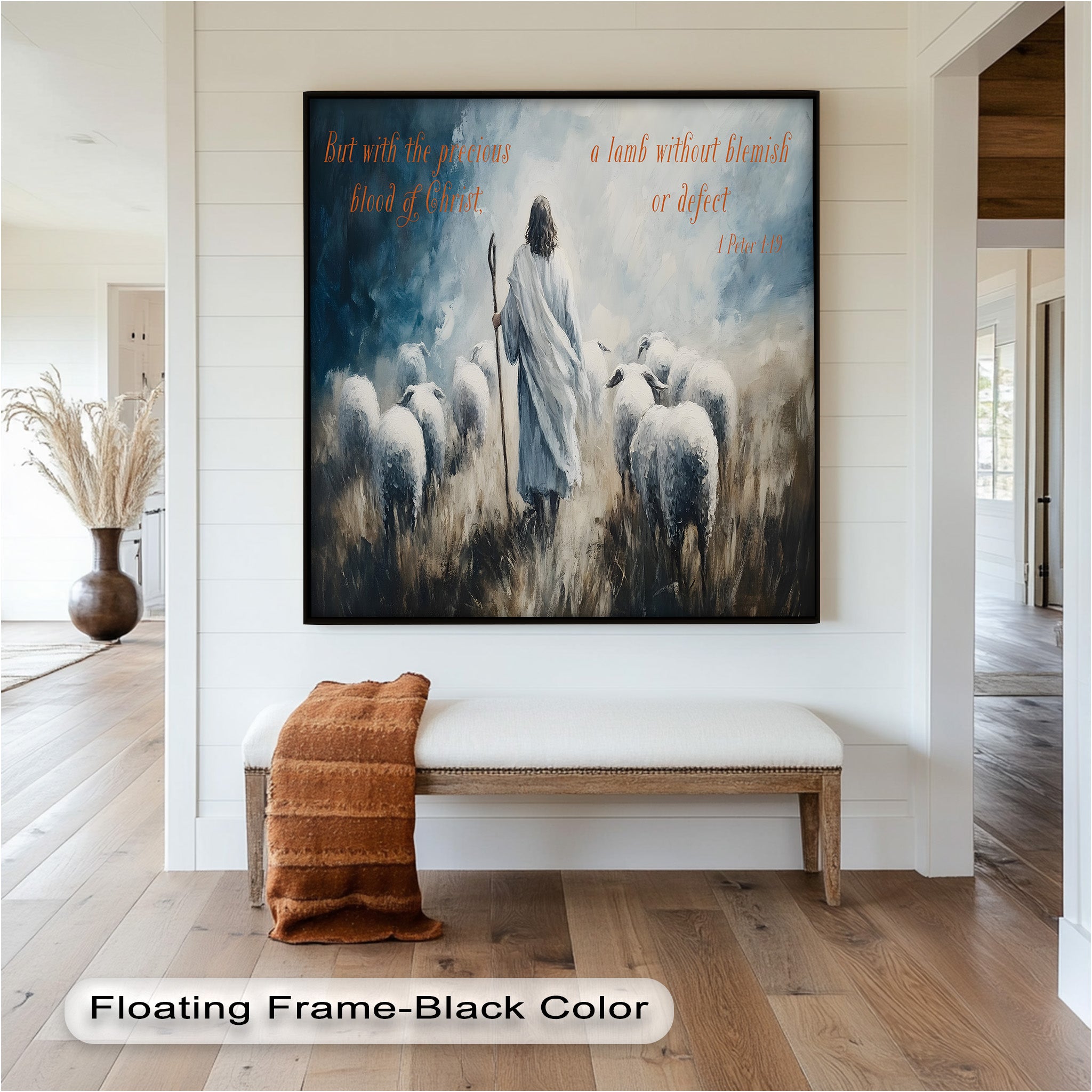 1 Peter 1:19 - The Lamb of God Bible Verse Oil Painting - Religious Wall Art for Home, Church & Office Decor