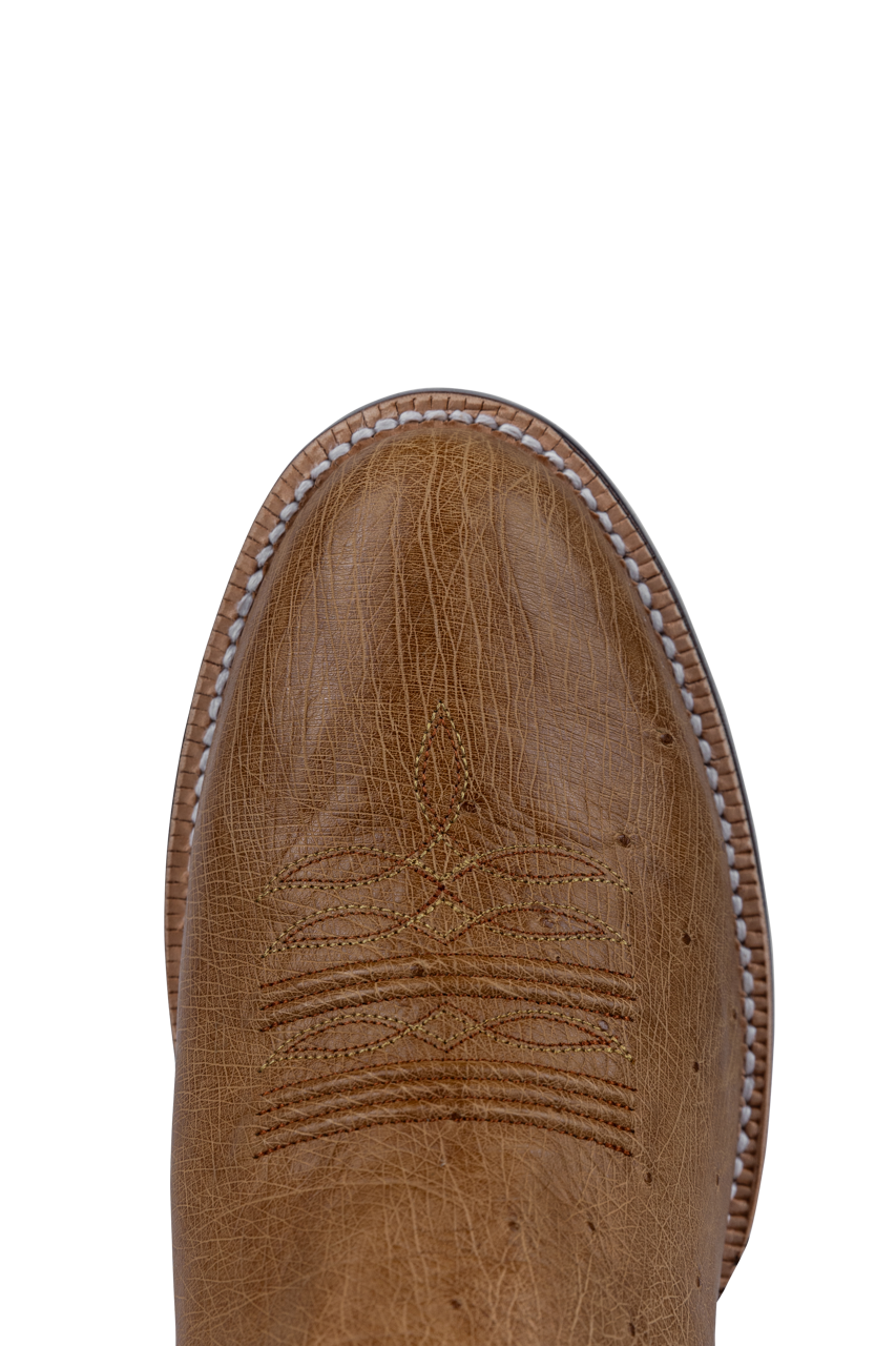 R. Watson Smooth Ostrich Leather Roper Boots - Antique Saddle Western Cowboy Boots for Men - Durable & Comfortable for Riding, Work & Casual Wear