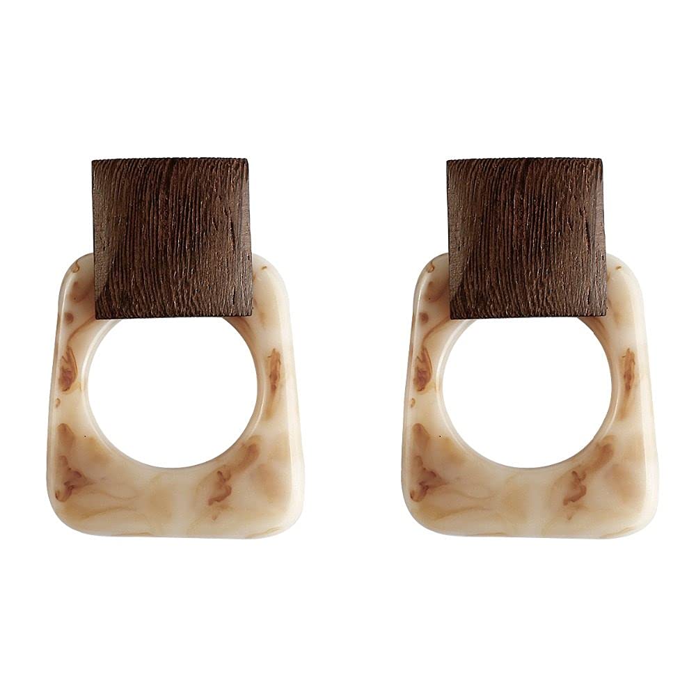 Vintage Resin Wood Dangle Earrings for Women - Square Drop Fashion Jewelry Gifts for Girlfriend, Wife, Ladies | Perfect for Parties, Weddings, Date Nights & Everyday Wear