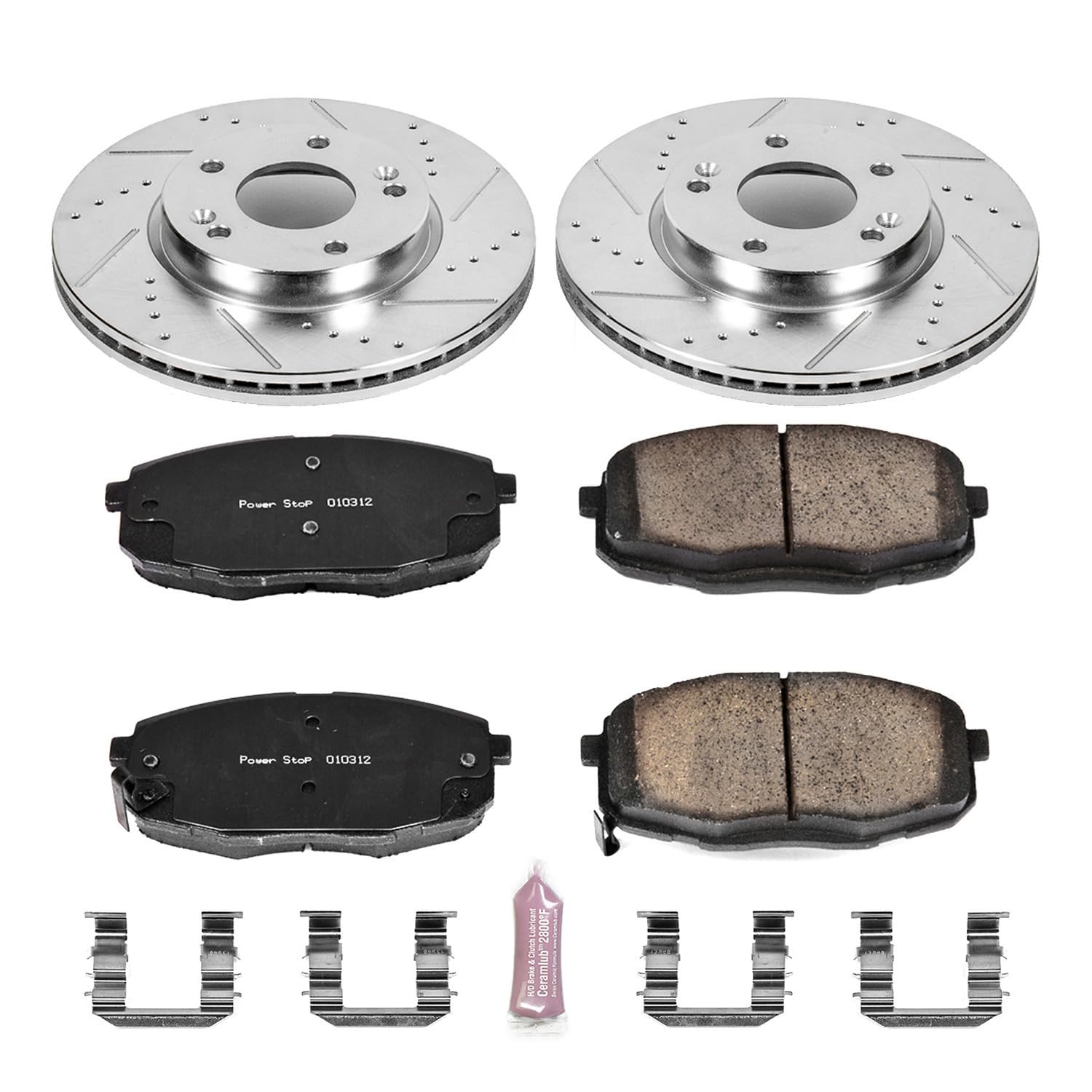 Power Stop K6946 Z23 Carbon Fiber Brake Pads & Drilled Slotted Rotors Kit - Compatible with Kia Soul 2014-2016 | High-Performance Braking for City Driving & Daily Commutes
