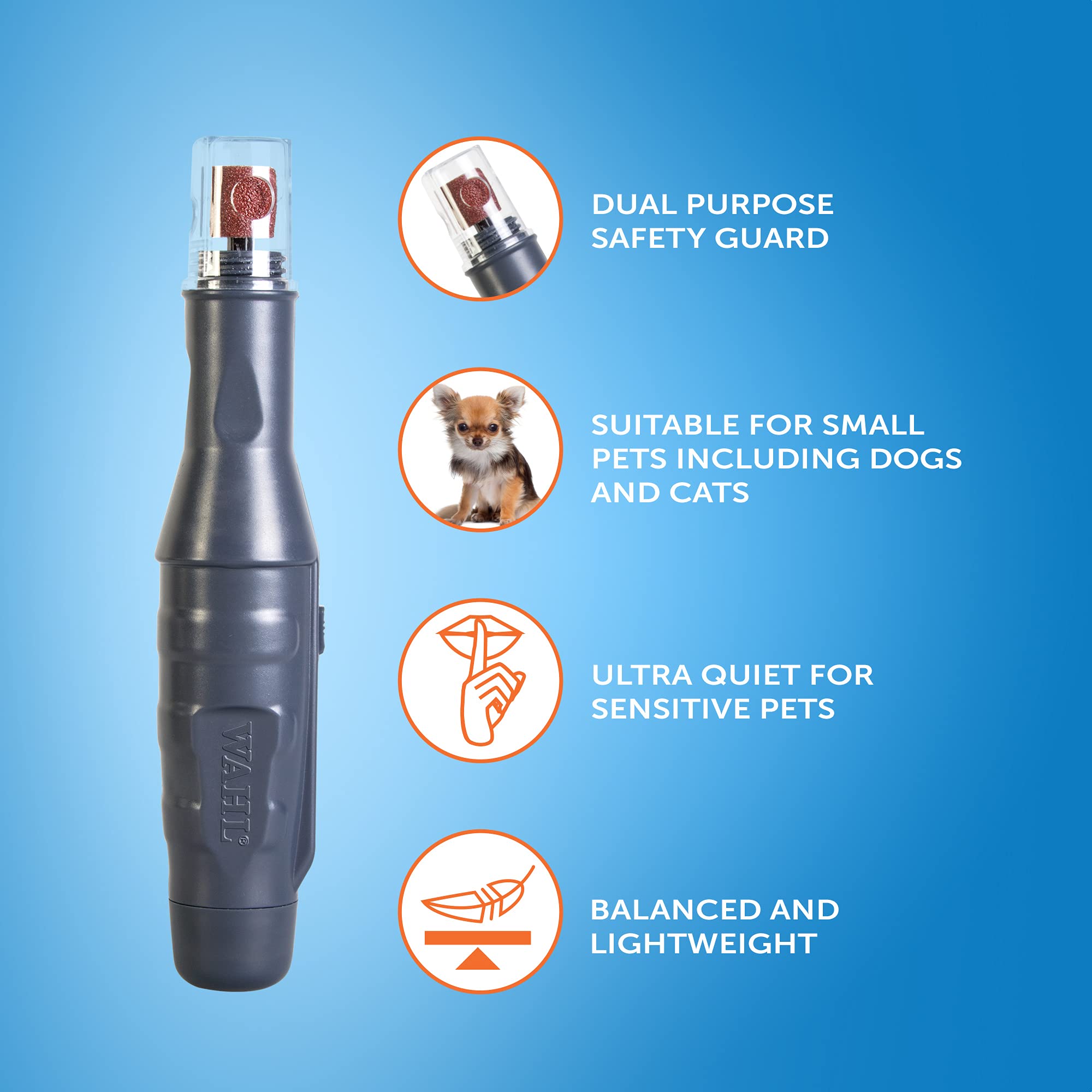 WAHL Rechargeable Pet Nail Grinder for Dogs & Cats - Battery Powered Nail Trimmer with Claw File - Gentle Grooming Tool for Smoothing Pet Nails & Paw Care - Perfect for Home Pet Grooming & Professional Use