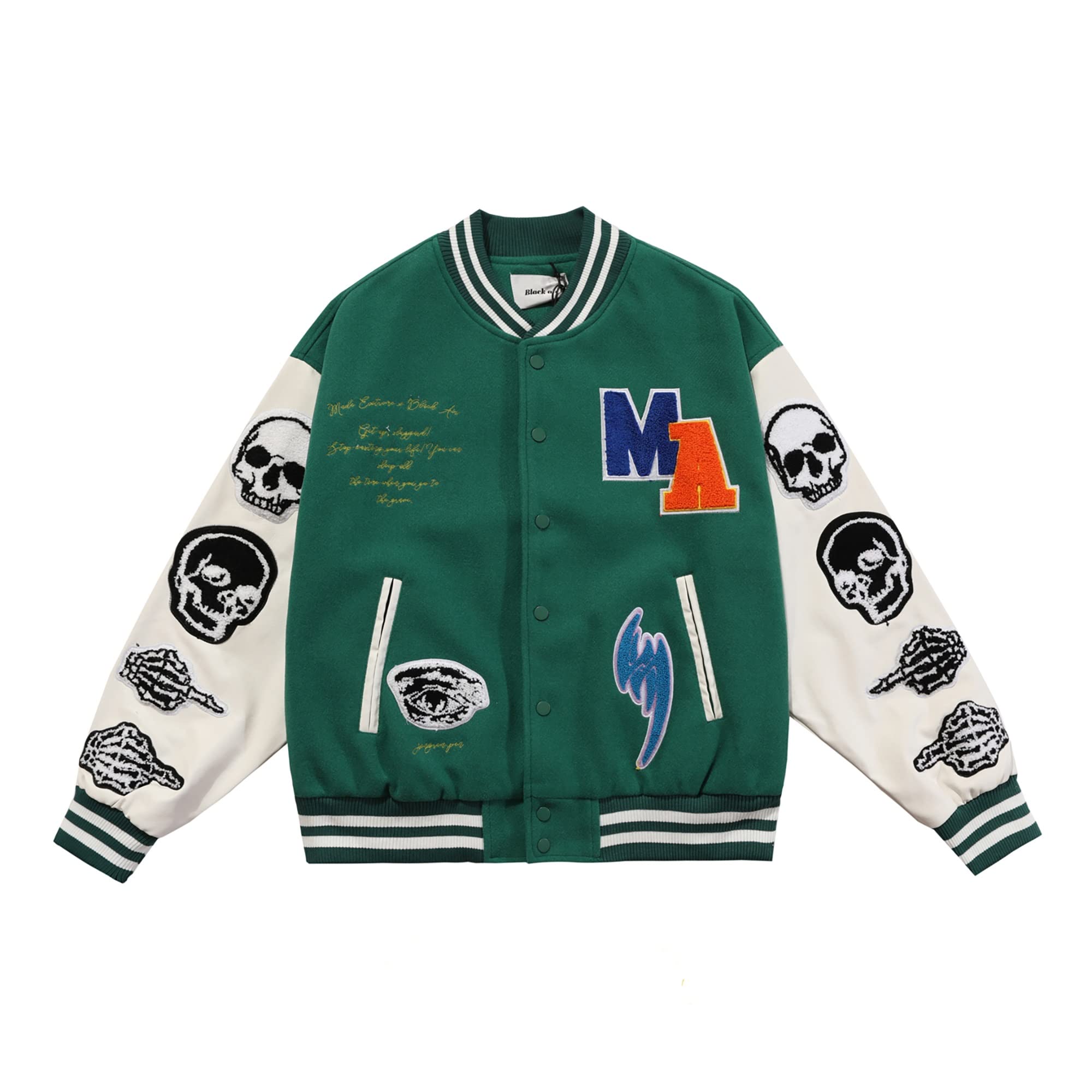 **BaoRong SHOP Vintage Varsity Bomber Jacket for Women & Men - Letter College Baseball Jacket, Casual Sports Coat for Everyday Wear, Street Style & Outdoor Activities**
