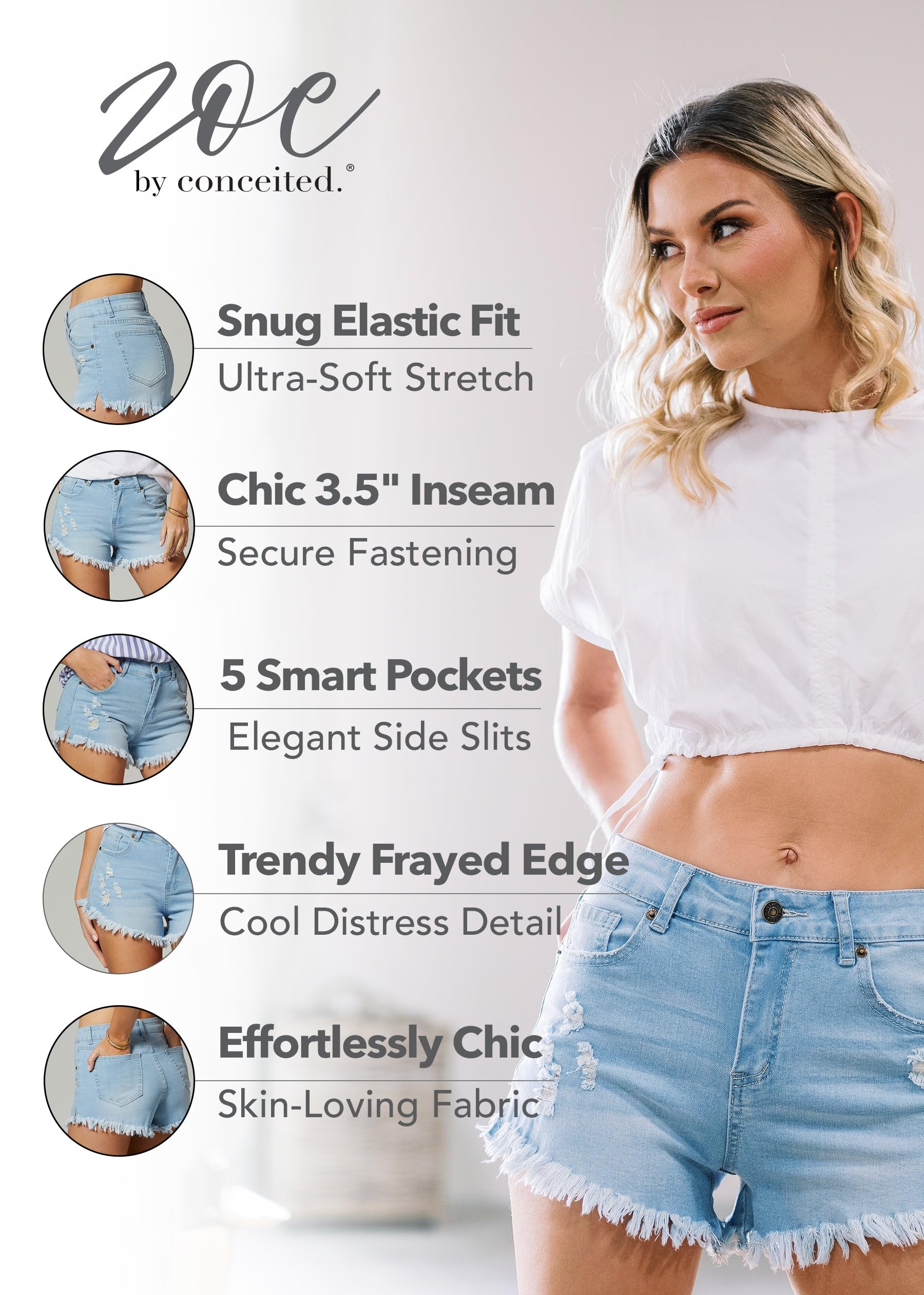Women's High Waisted Stretchy Denim Jean Shorts - Comfortable & Flattering Fit for Summer, Beach, and Casual Outings