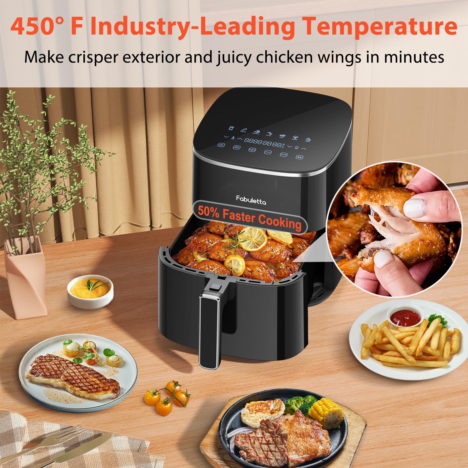 FABULETTA 6QT Air Fryer 11-in-1 Multi-Function, 450°F Max Crisp Technology, Nonstick Dishwasher Safe Basket with Shake Reminder - Perfect for Roasting, Baking, Reheating, Dehydrating, Broiling & Proofing - Ideal for Family Cooking, Meal Prep & Healthy Air Fried Snacks