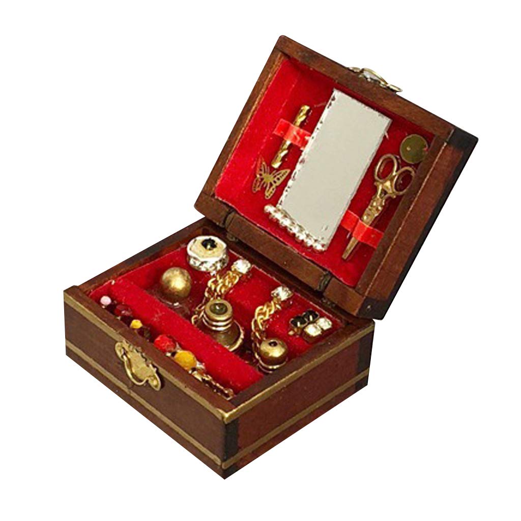 Baosity 1/12 Scale Mini Wooden Jewelry Box - Dollhouse Bedroom Dresser Decor for DIY Crafts, Miniature Room Display & Collectible Doll Accessories - Perfect for Dollhouse Enthusiasts and Model Train Scenes