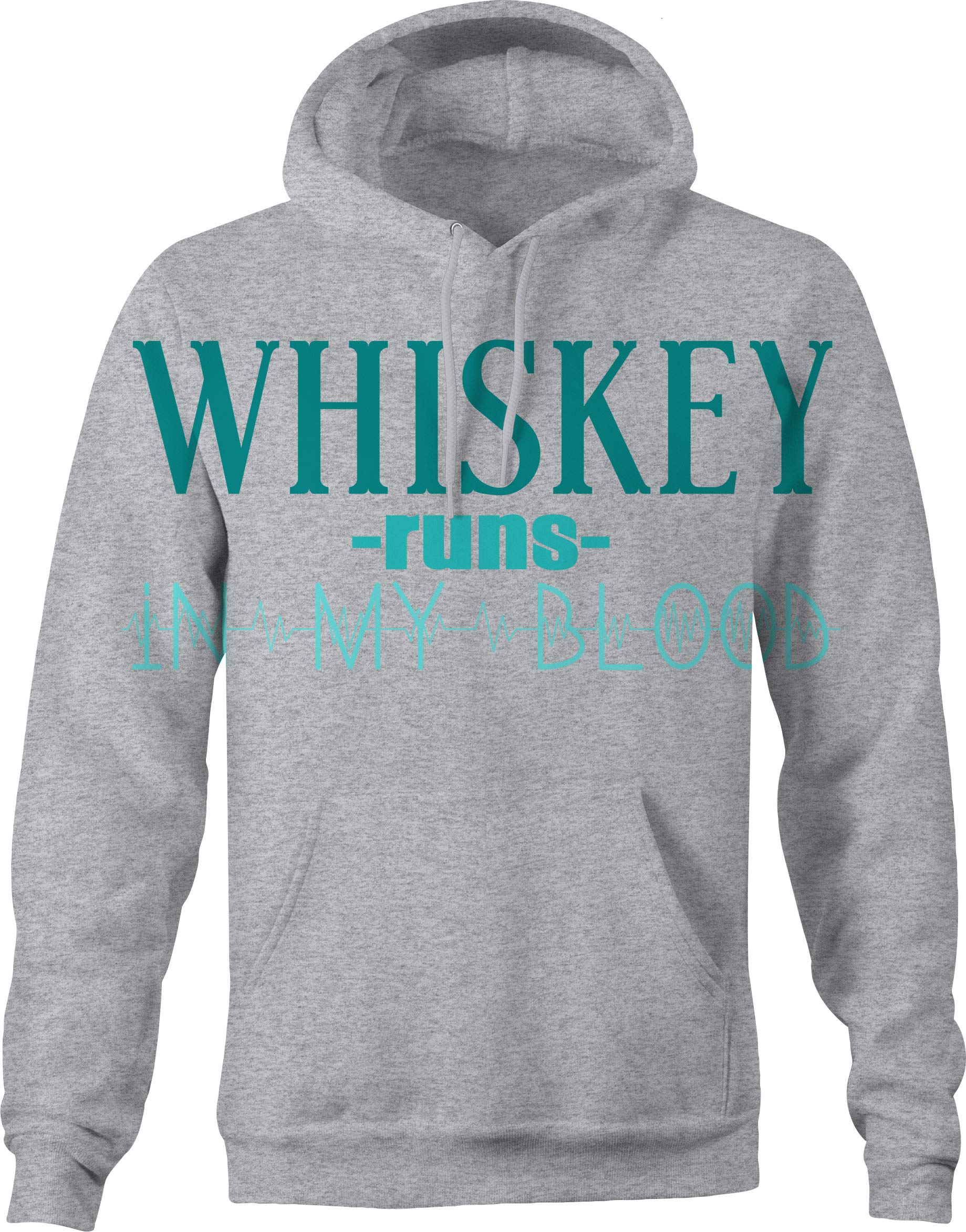 Whiskey Runs in My Blood Hoodie - Men's Large Gray Pullover Sweatshirt | Casual Streetwear for Bar Nights & Outdoor Adventures