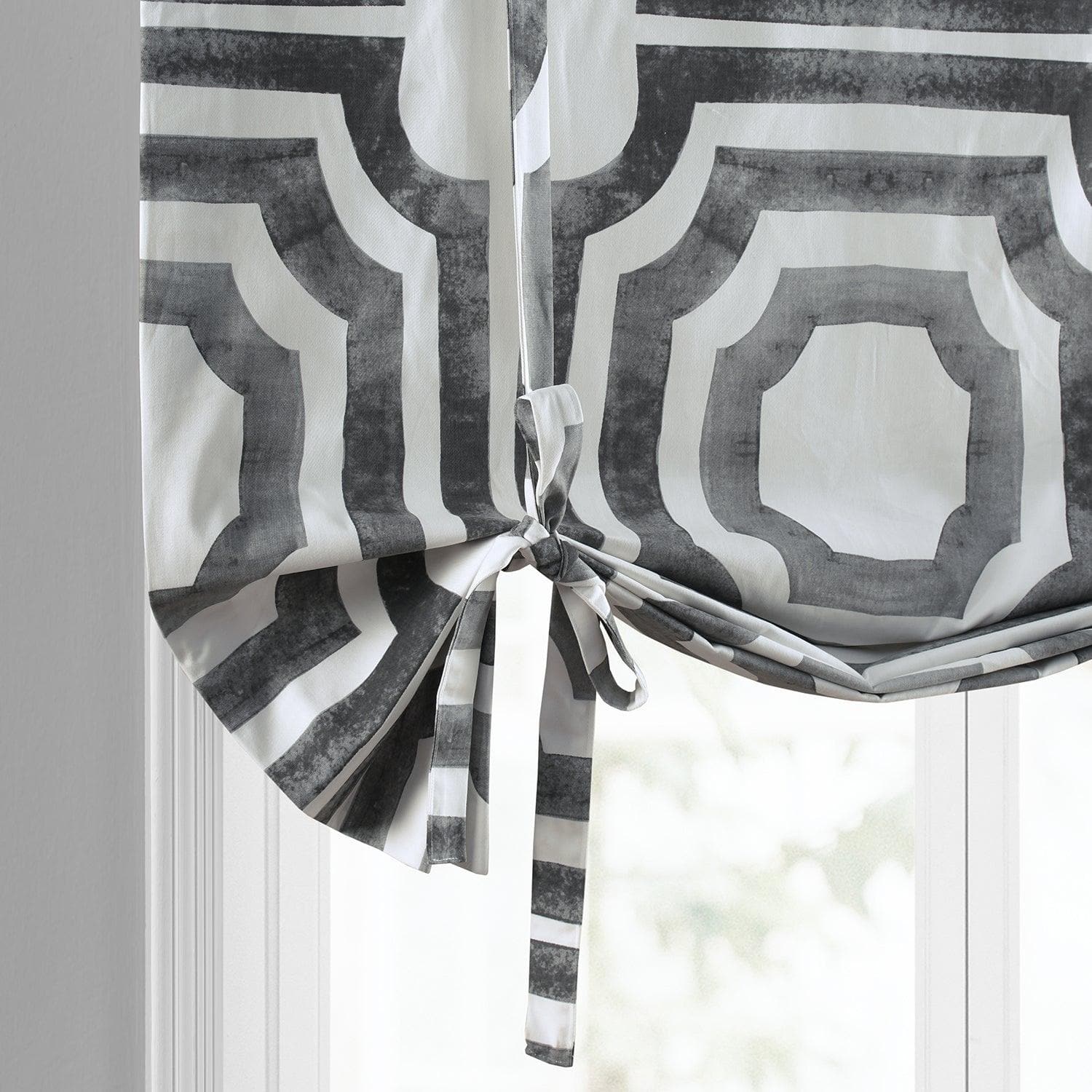 Mecca Steel Emblem Printed Blackout Tie-Up Window Shade - Cotton Room Darkening Curtain for Bedroom, Nursery & Home Decor