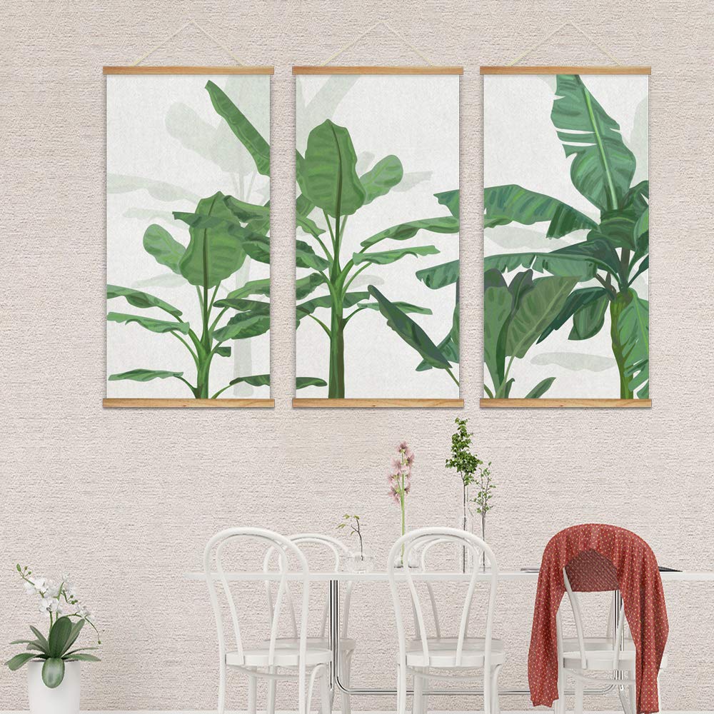 Wall26 Framed Green Plants Wall Art - 3 Panel Canvas Prints 18x36 Inches, Ready to Hang with Wood Frames - Perfect for Living Room, Bedroom & Office Decor