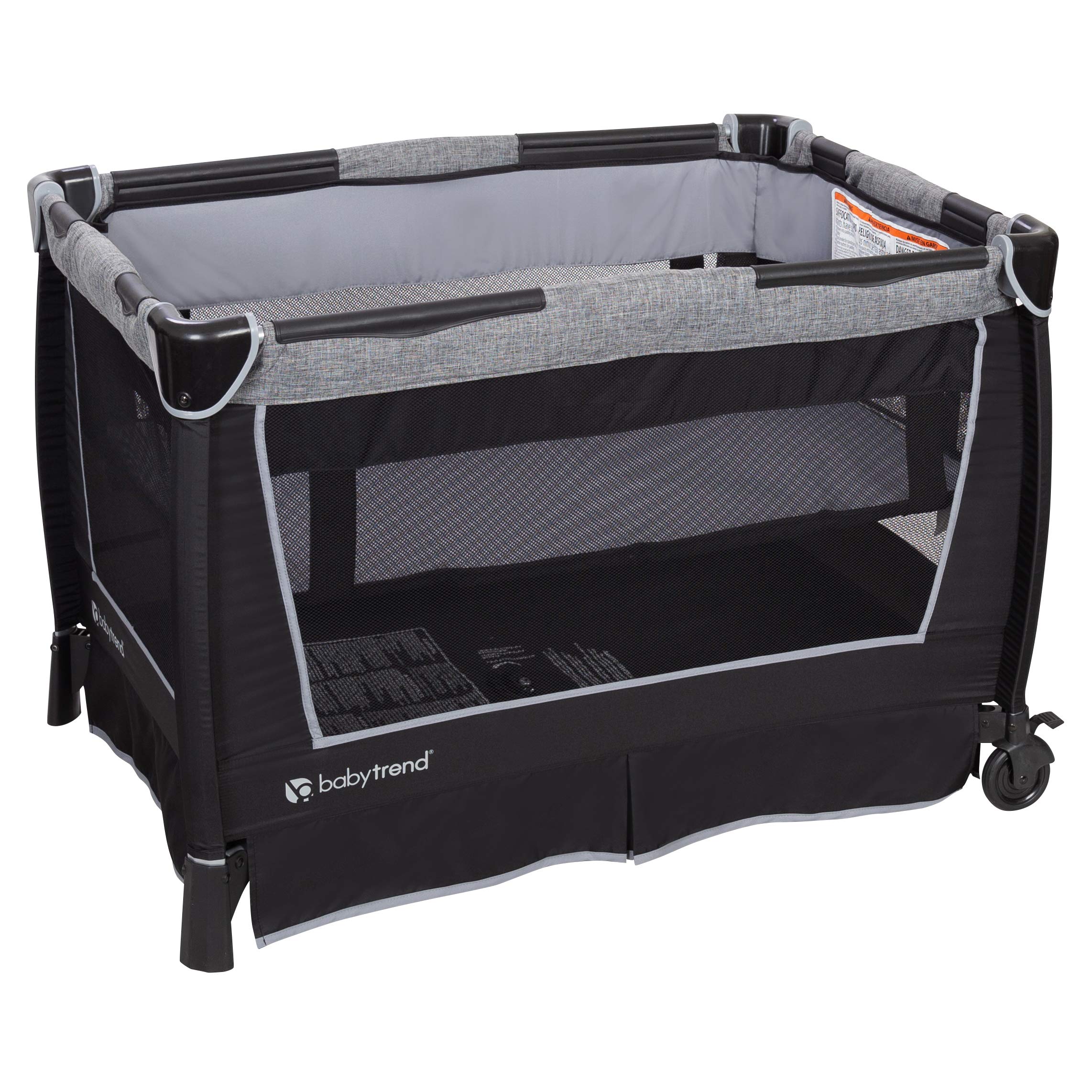 Baby Trend Retreat Twins Nursery Center - Portable Infant Playard with Canopy & Storage, Quarry Grey | Perfect for Twins, Travel, Daycare & Home Use