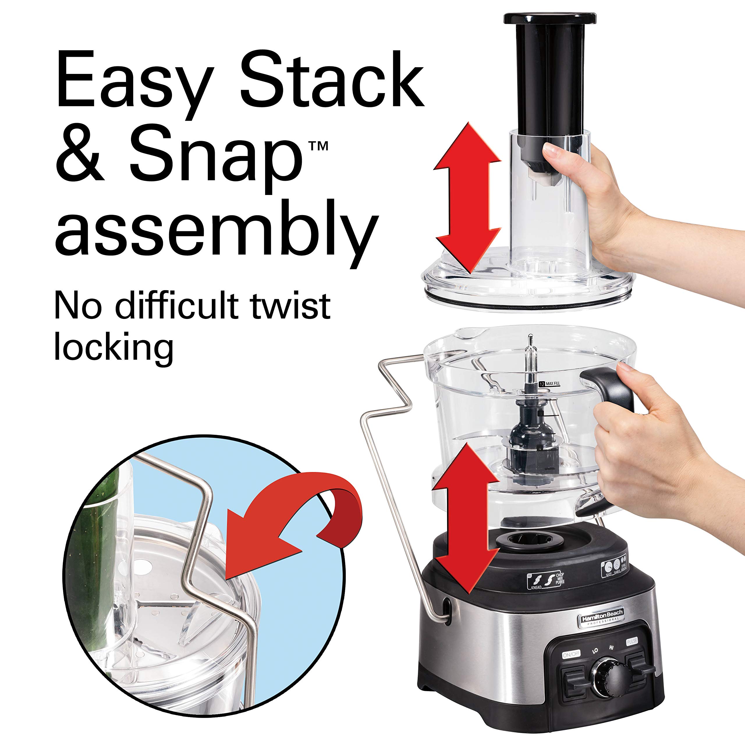 Hamilton Beach Professional 12-Cup Food Processor with Stack & Snap Bowls - Extra-Large 3