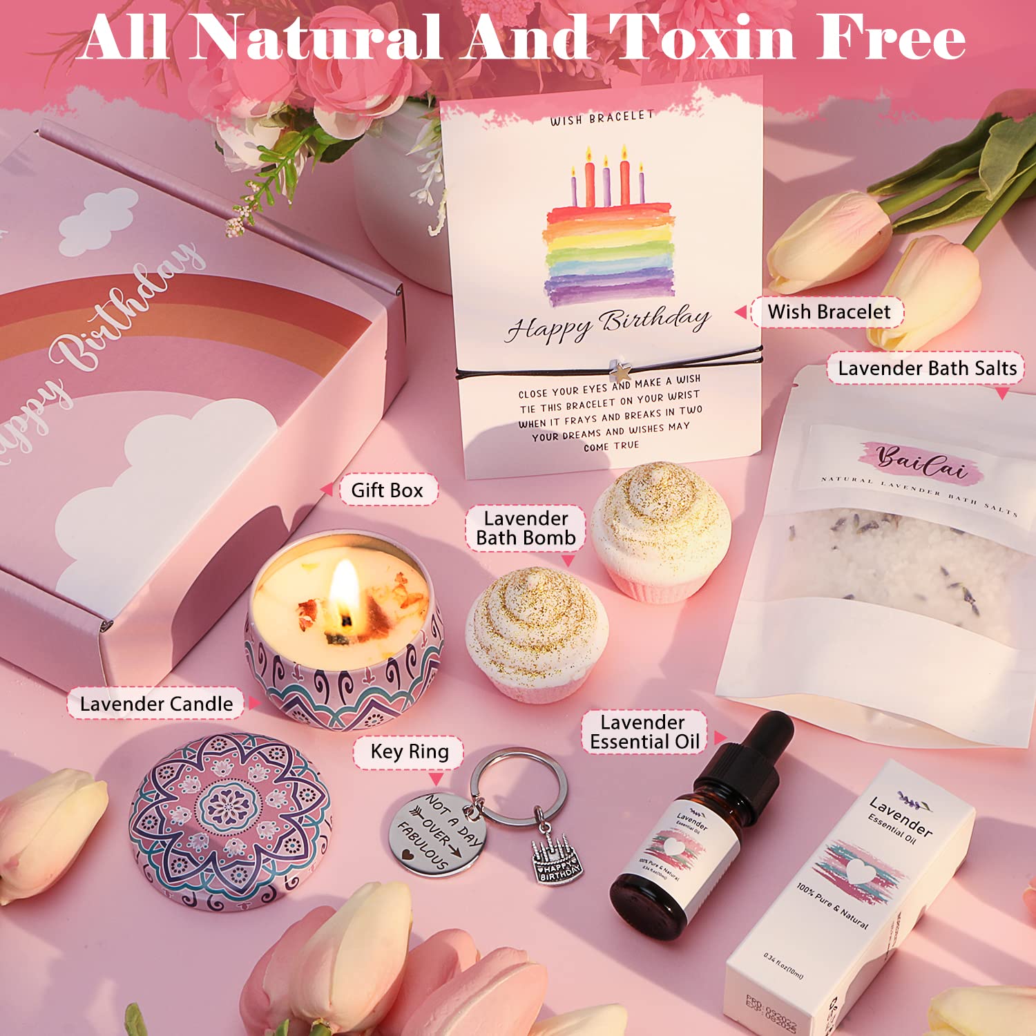 Luxury Lavender Spa Gift Set for Women - Birthday Self Care Package with Bath Essentials, Relaxing Aromatherapy Gifts for Her, Best Friend, Sister, Mom | Perfect for Home Spa Nights, Stress Relief & Pampering Gifts
