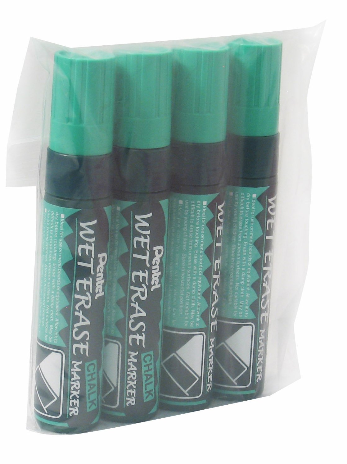 Pentel Jumbo Wet Erase Liquid Chalk Markers - 4 Pack, Green - Non-Toxic, Vibrant Colors for Whiteboards, Glass, Windows, Signs - Perfect for Restaurants, Classrooms, Offices & Retail Displays