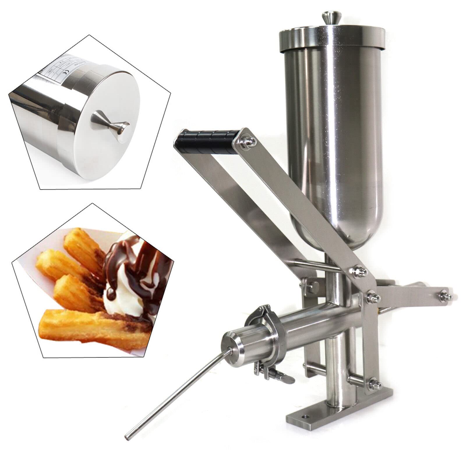 LOYALHEARTDY 5L Commercial Churros Maker Machine - Heavy Duty Stainless Steel Manual Churro Press with Modern Design (Silver) - Perfect for Restaurants, Food Trucks, and Catering Events