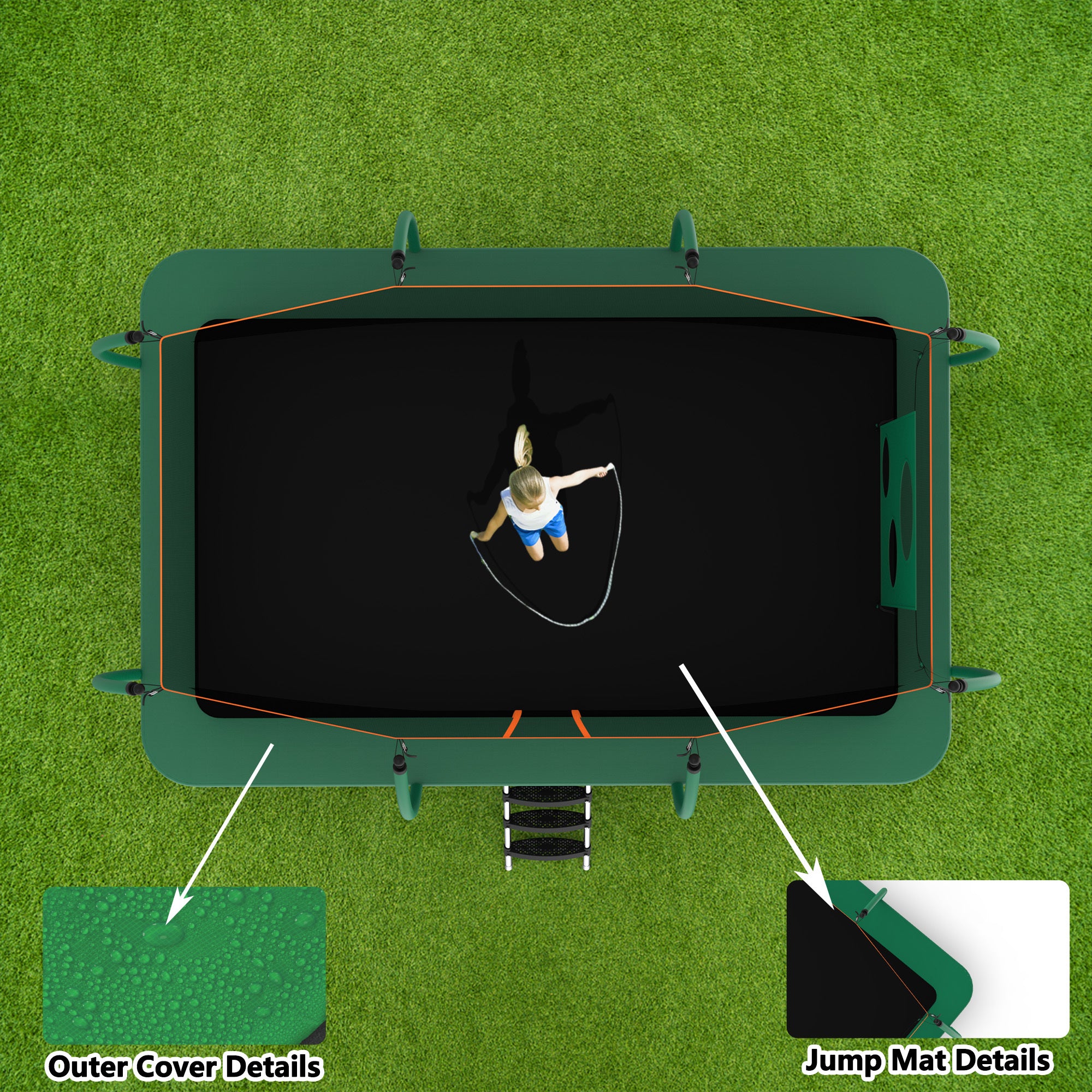 10X16FT Outdoor Square Trampoline for Kids & Adults - Heavy Duty Rectangular Bouncing Mat with Safety Net - Perfect for Backyard, Gym Training, and Family Fun Activities