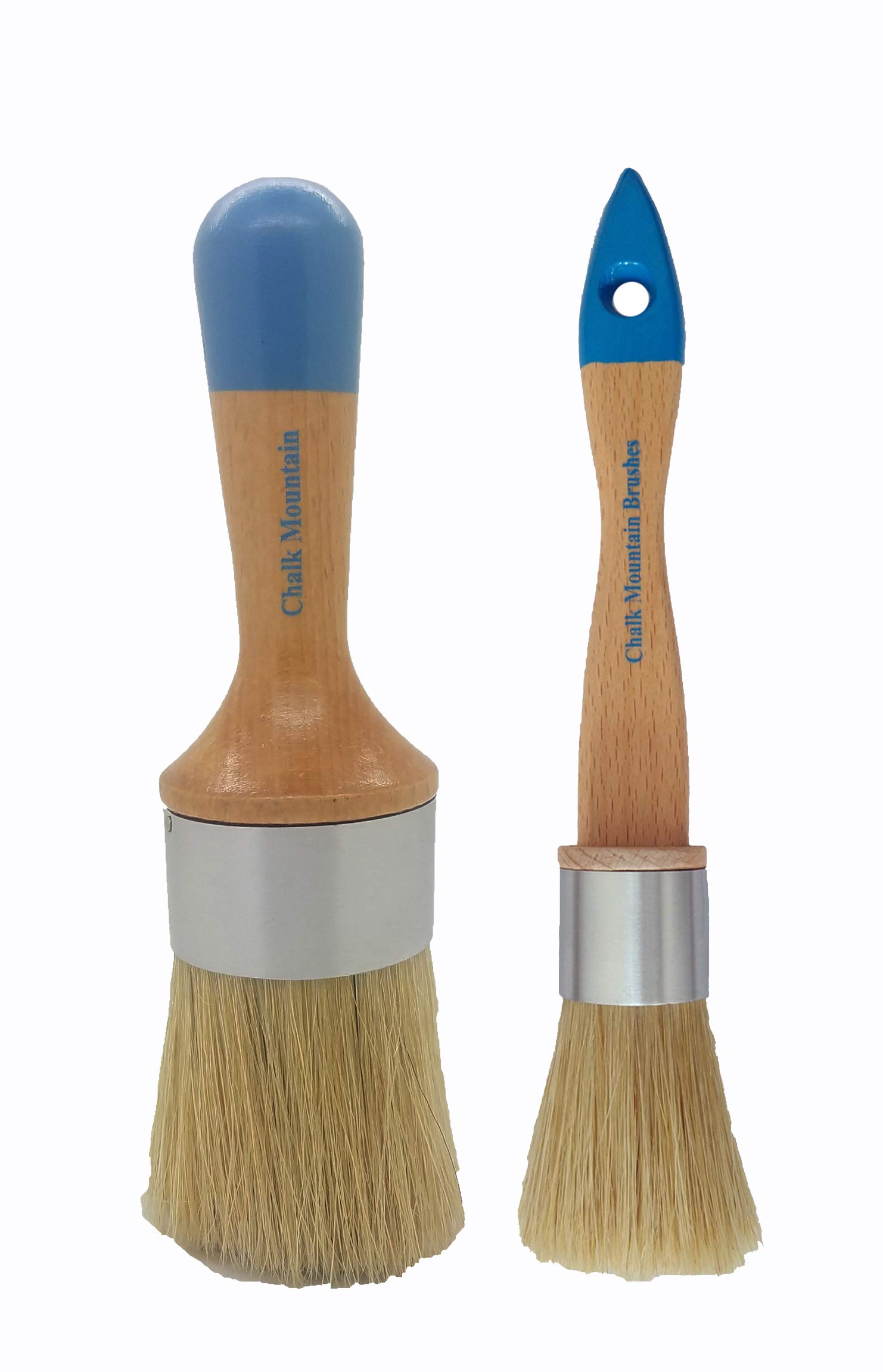 Premium Boar Hair Bristle Brush Kit for Wax & Detailing - 2 Pack | Chalk Mountain Brushes | Durable Varnished Wood Handle | Perfect for Car Detailing, Woodworking & DIY Crafts