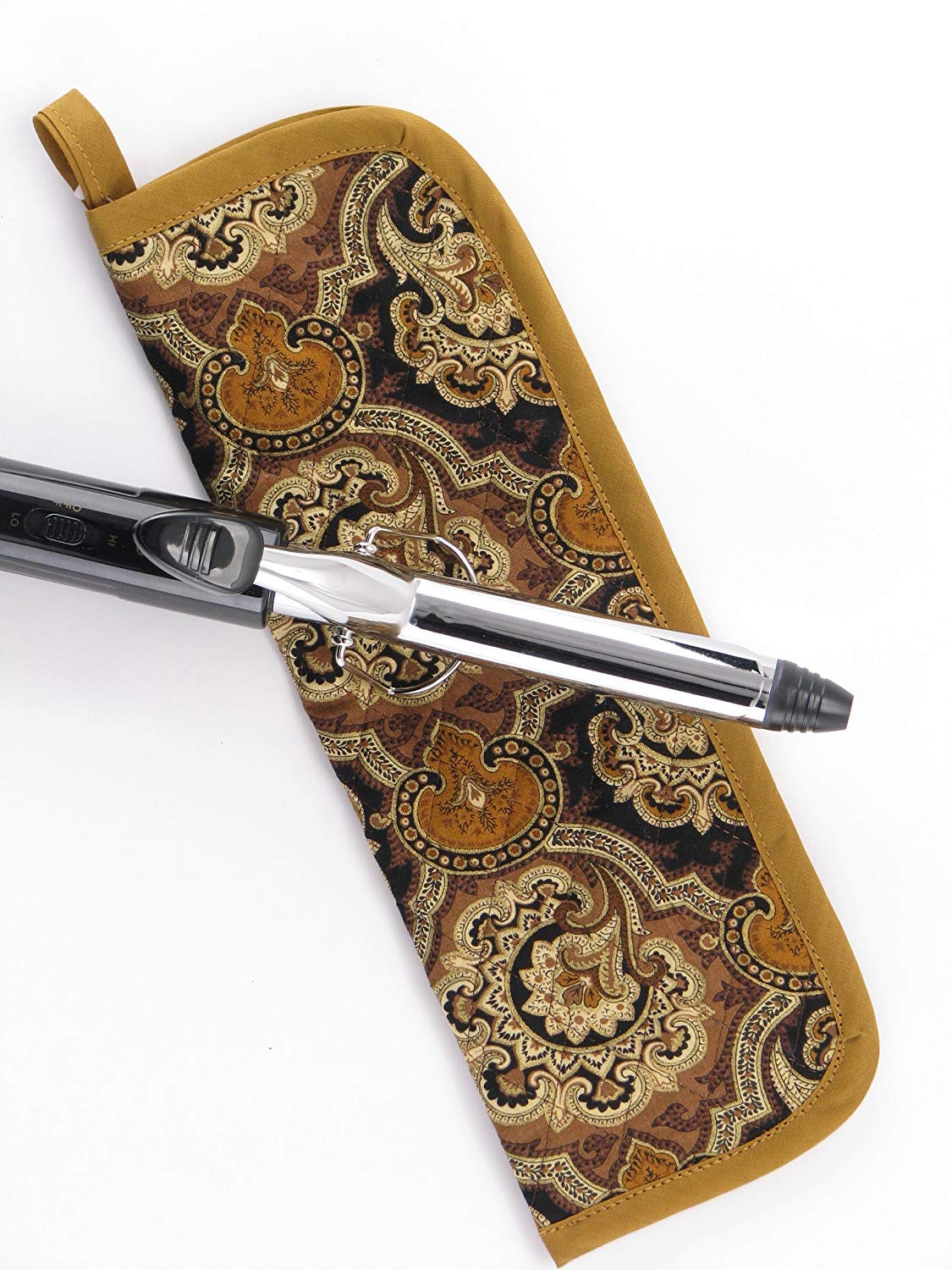 Vintage Gold Heat-Resistant Curling Iron Cover - Protective Sleeve for Hair Styling Tools - Perfect for Travel, Salon & Home Use