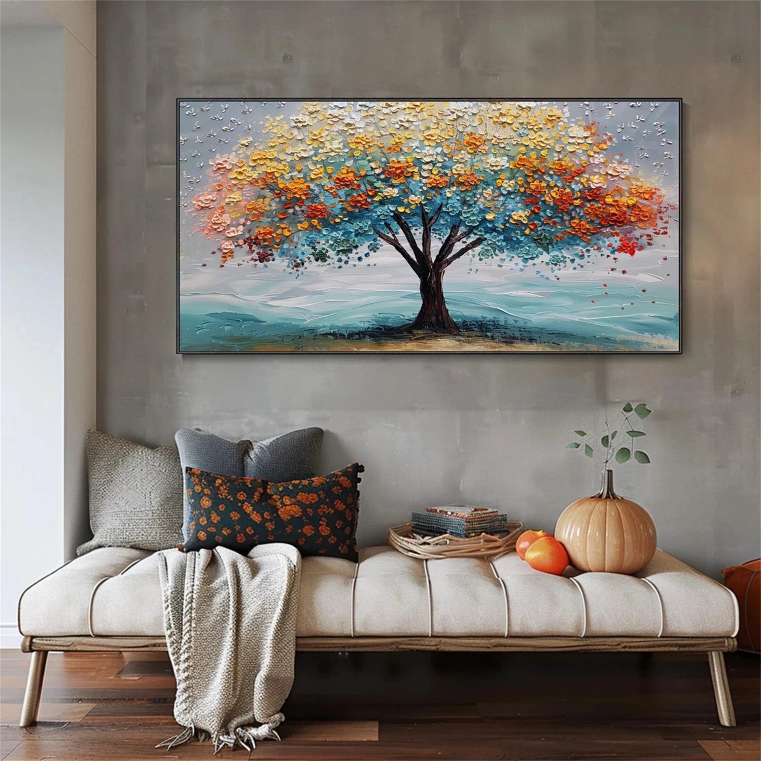Flower and Tree Painting Wall Art - Handmade Canvas Print #FT099 - Perfect for Living Room, Bedroom & Office Decor