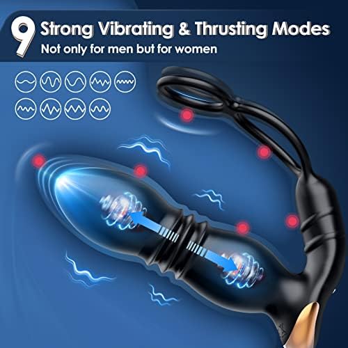 **Powerful Thrusting Anal Vibrator with Prostate Massager & Penis Ring - 9 Vibration & Thrust Modes, APP-Controlled Male Adult Sex Toy for Men & Couples - Perfect for Solo Play & Couples' Intimacy**