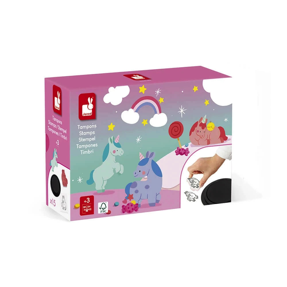 Janod Stampinoo Unicorn Stamps Set - 6 Colorful Kids Stamps for Arts & Crafts, DIY Scrapbooking, and Creative Play - Perfect Gift for Girls & Boys Ages 3+