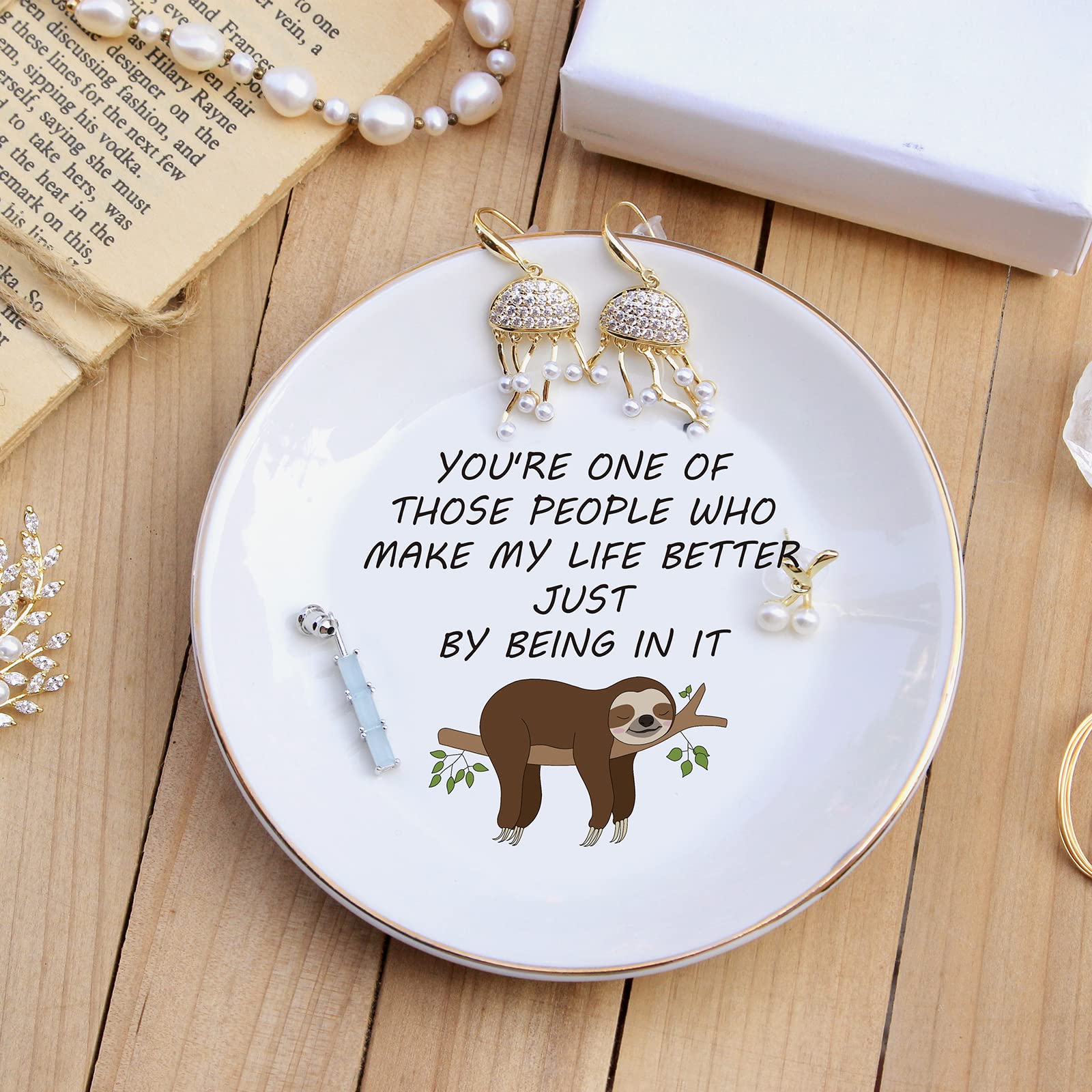 Sloth Jewelry Dish for Women - Elegant Ring Holder & Decorative Trinket Tray - Perfect Gift for Mom, Sister, Friend - Mother's Day, Birthday, Wedding, Christmas Present - Ideal for Bedroom Vanity, Bathroom Counter, or Dresser Organizer