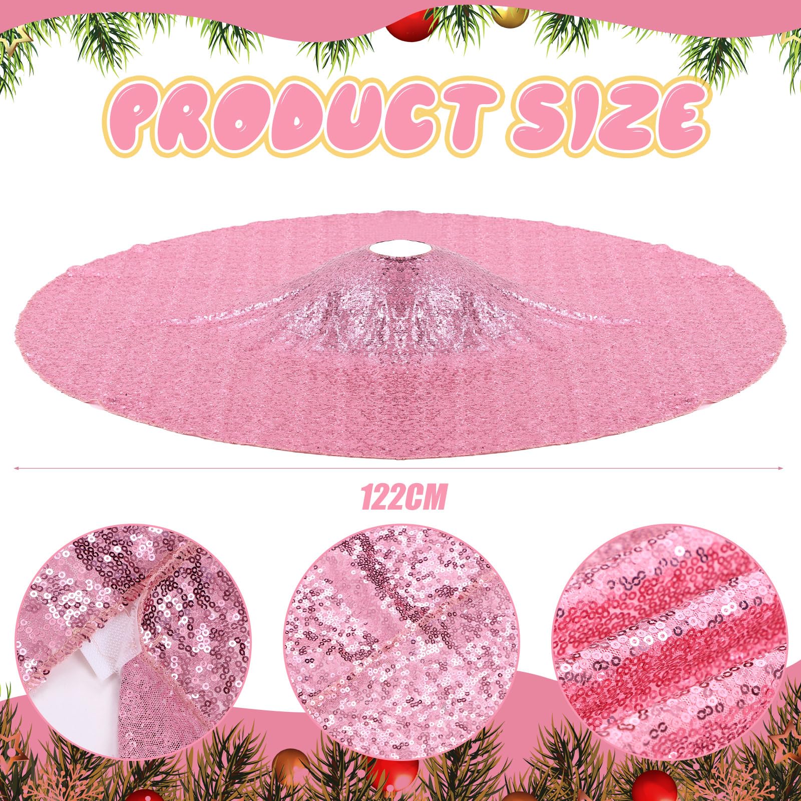 Liliful 38-Piece Mini Pink Christmas Tree Decorations Set - 48 Inch Sequin Tree Skirt, Bow Tree Topper, Ball Ornaments for Holiday Party, Home, Office & Festive Wreath Decor
