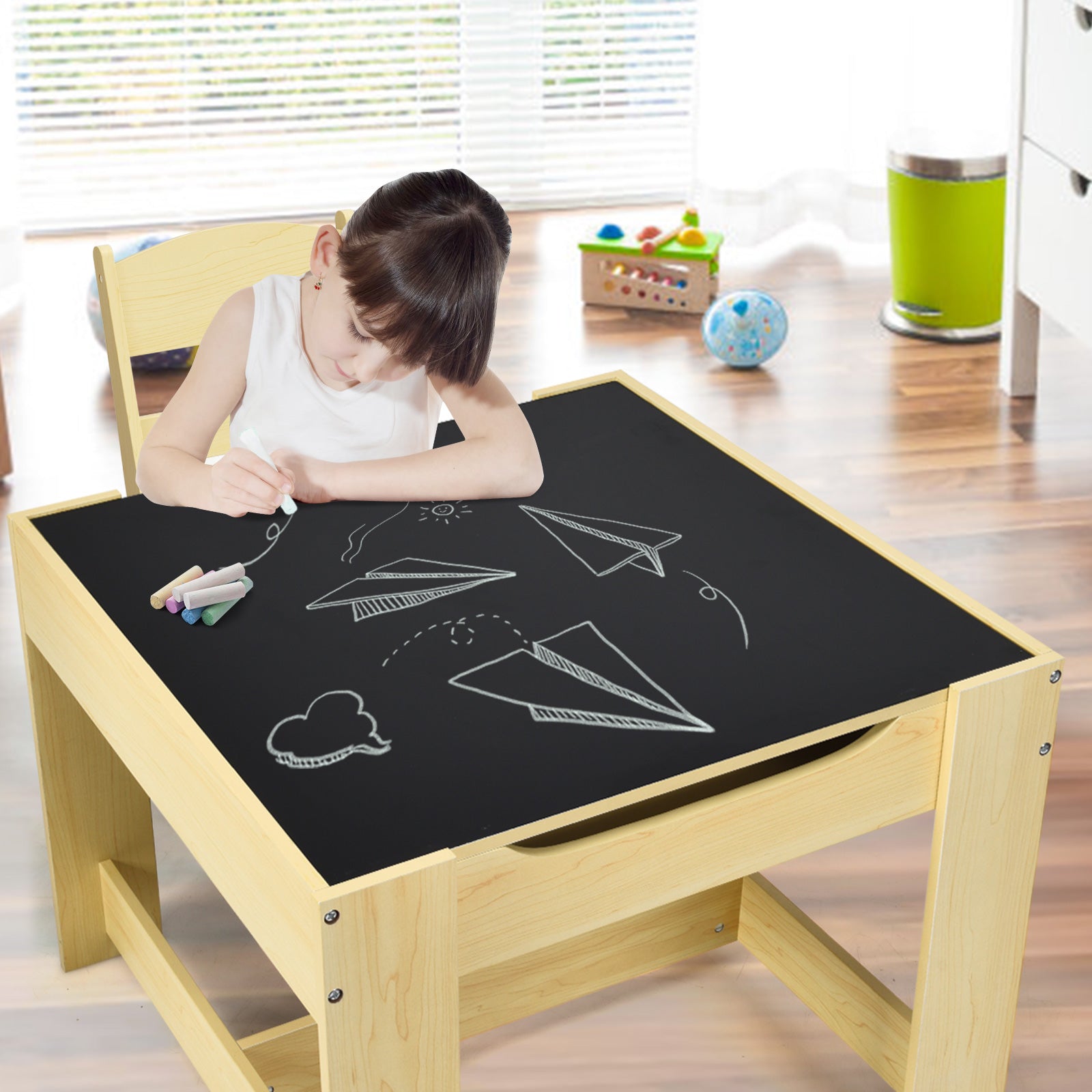 Kids Table and Chairs Set with Storage Boxes - Blackboard & Whiteboard Drawing Activity Table for Toddlers - Perfect for Playroom, Classroom, and Homeschool Learning