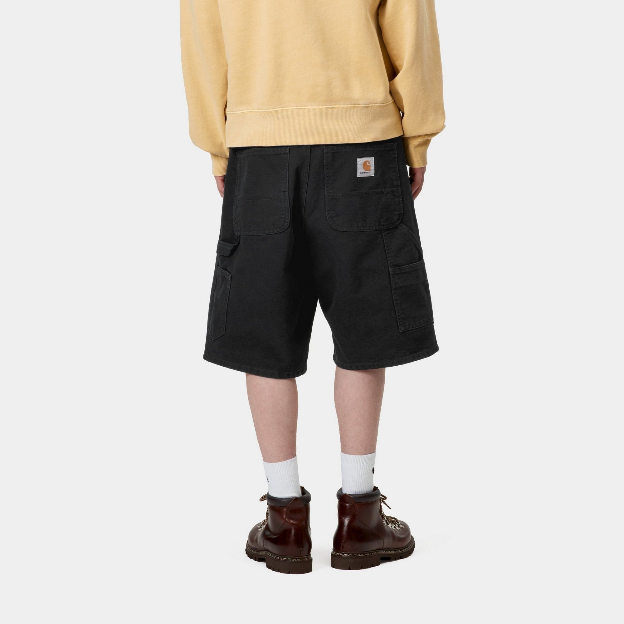 Single Knee Short Stone Canvas Pants | Black - Perfect for Casual Wear, Outdoor Activities & Street Style