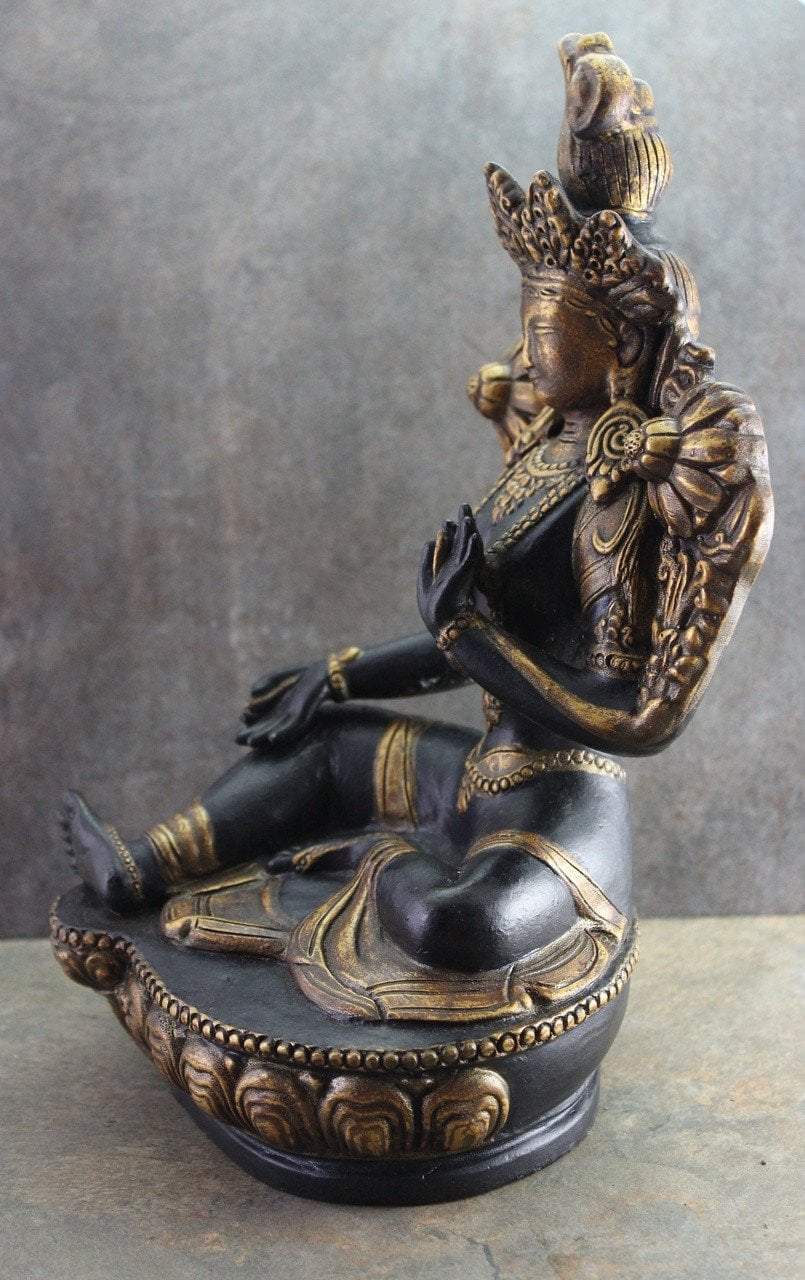 9 Inch Ceramic Green Tara Statue - Handcrafted Buddhist Goddess Sculpture for Home Altar, Meditation Room & Spiritual Decor