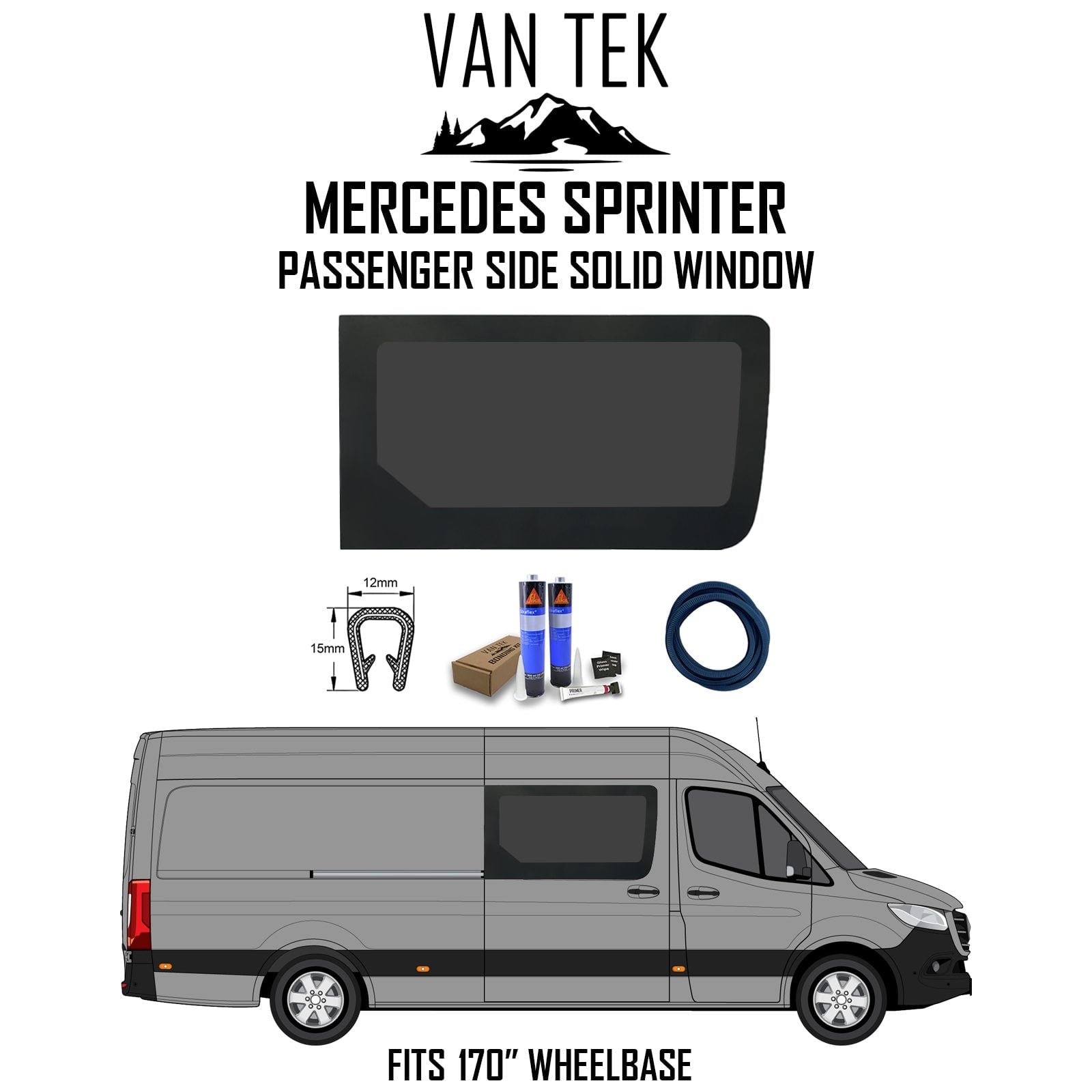 Mercedes Sprinter Passenger Side Solid Window Replacement - Durable & OEM Compatible for Van Conversions, Campers & Shuttle Buses