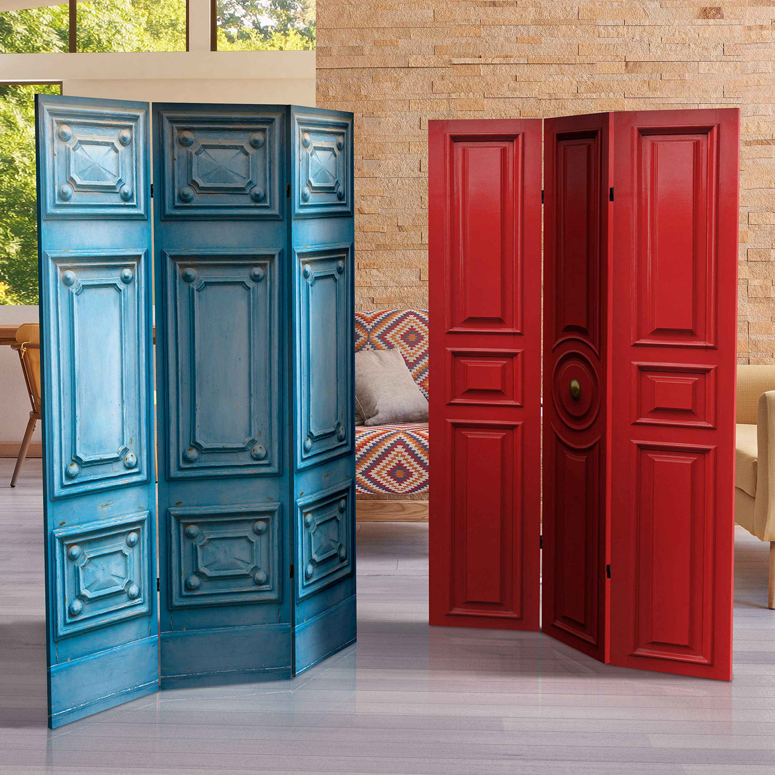 6 ft. Tall Red Lantern Double-Sided Printed Canvas Room Divider - Decorative Folding Screen for Home, Office & Events - Perfect for Asian Decor, Wedding Backdrop & Room Partition