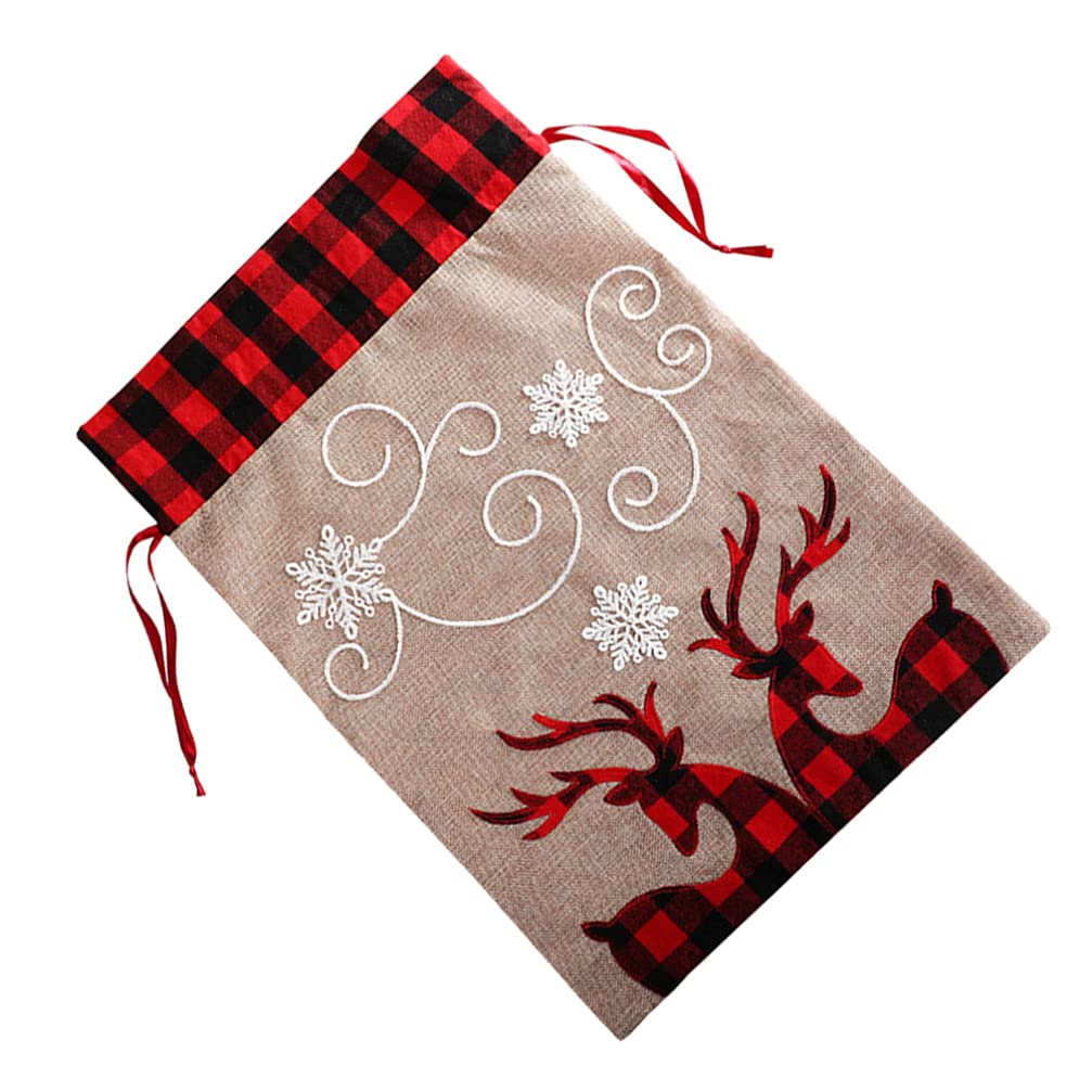VALICLUD Christmas Candy Gift Bags - 12 Pack Reusable Burlap Drawstring Pouches with Plaid Design for Holiday Treats, Xmas Gift Wrapping & Tree Decor - Perfect for Santa Gifts, Stocking Stuffers and Party Favors