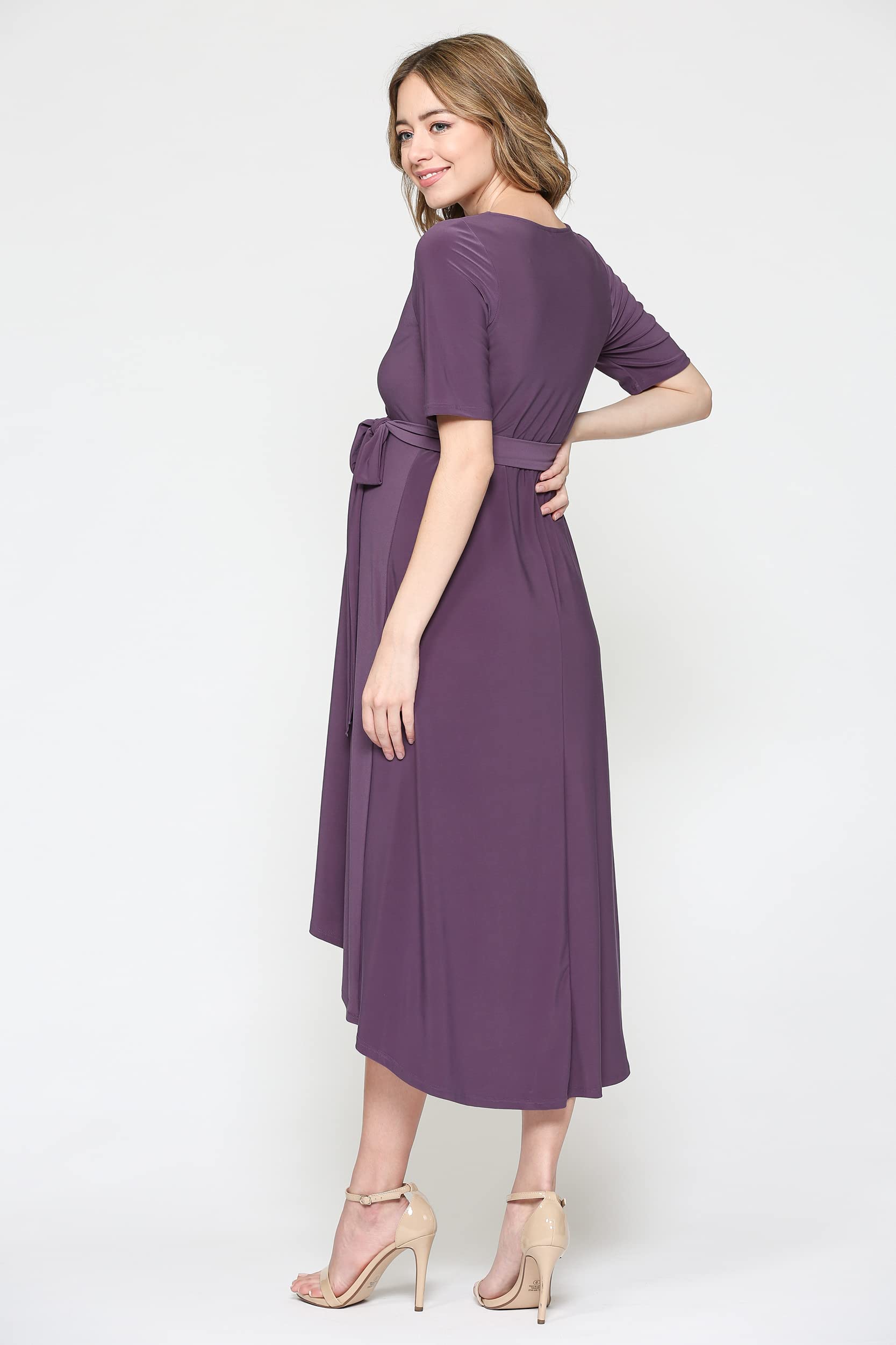 **Maternity Wrap Dress for Women - Stretchy Midi Length with Adjustable Waist Belt | Comfortable Nursing & Pregnancy Dress for Work, Casual & Special Occasions**